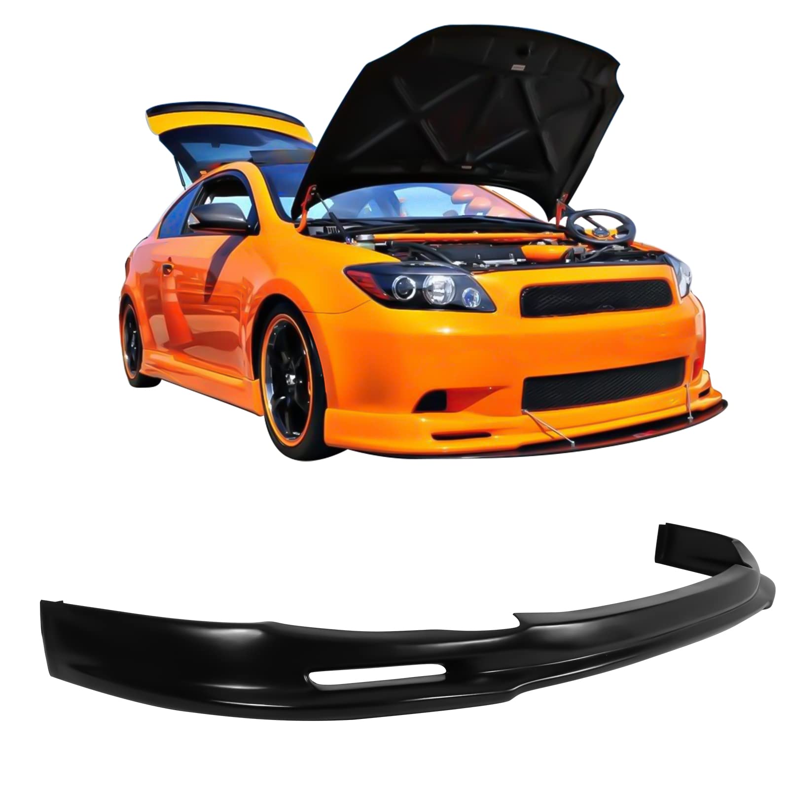 IKON MOTORSPORTS PU Black Front Bumper Lip Spoiler Splitter for 2005-2010 Scion tC - Enhances Aerodynamics & Sporty Look (Perfect for Car Enthusiasts & Street Racing)