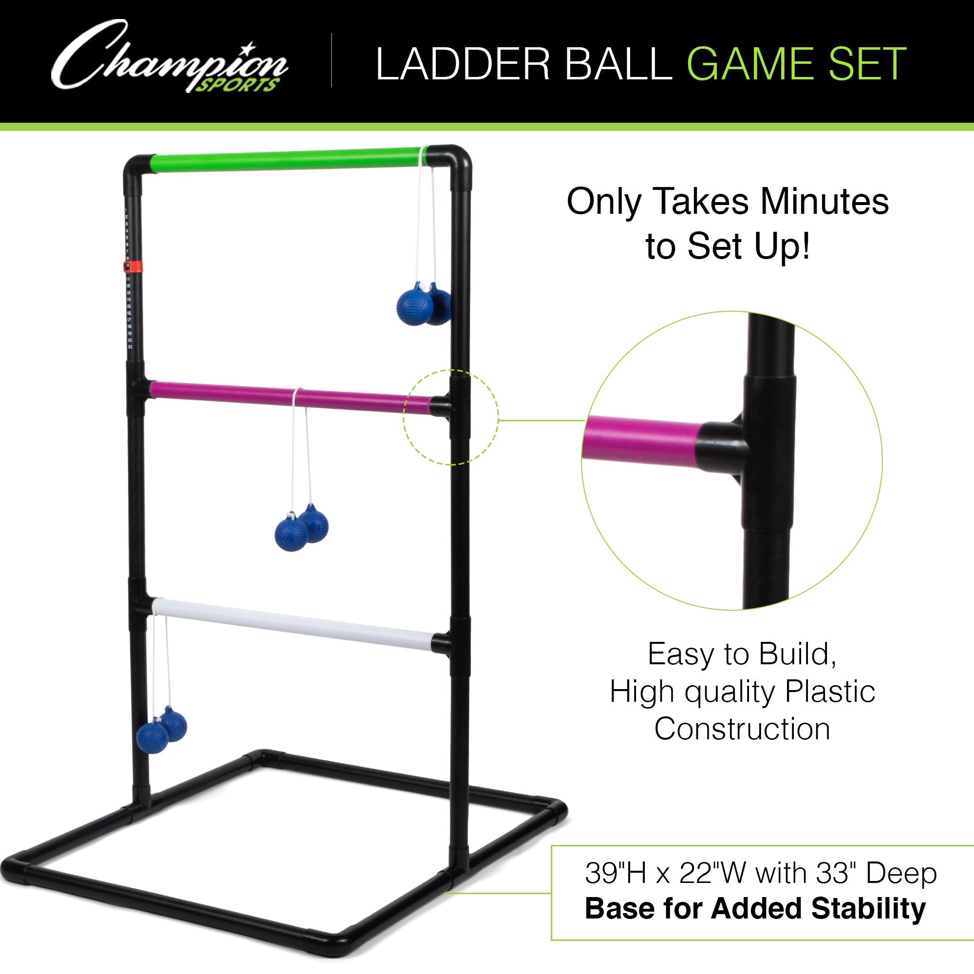 Champion Sports Ladder Ball Game Set - Outdoor Toss Game for Backyard, Beach & Tailgating - Fun Lawn Games for Adults, Kids & Family Gatherings