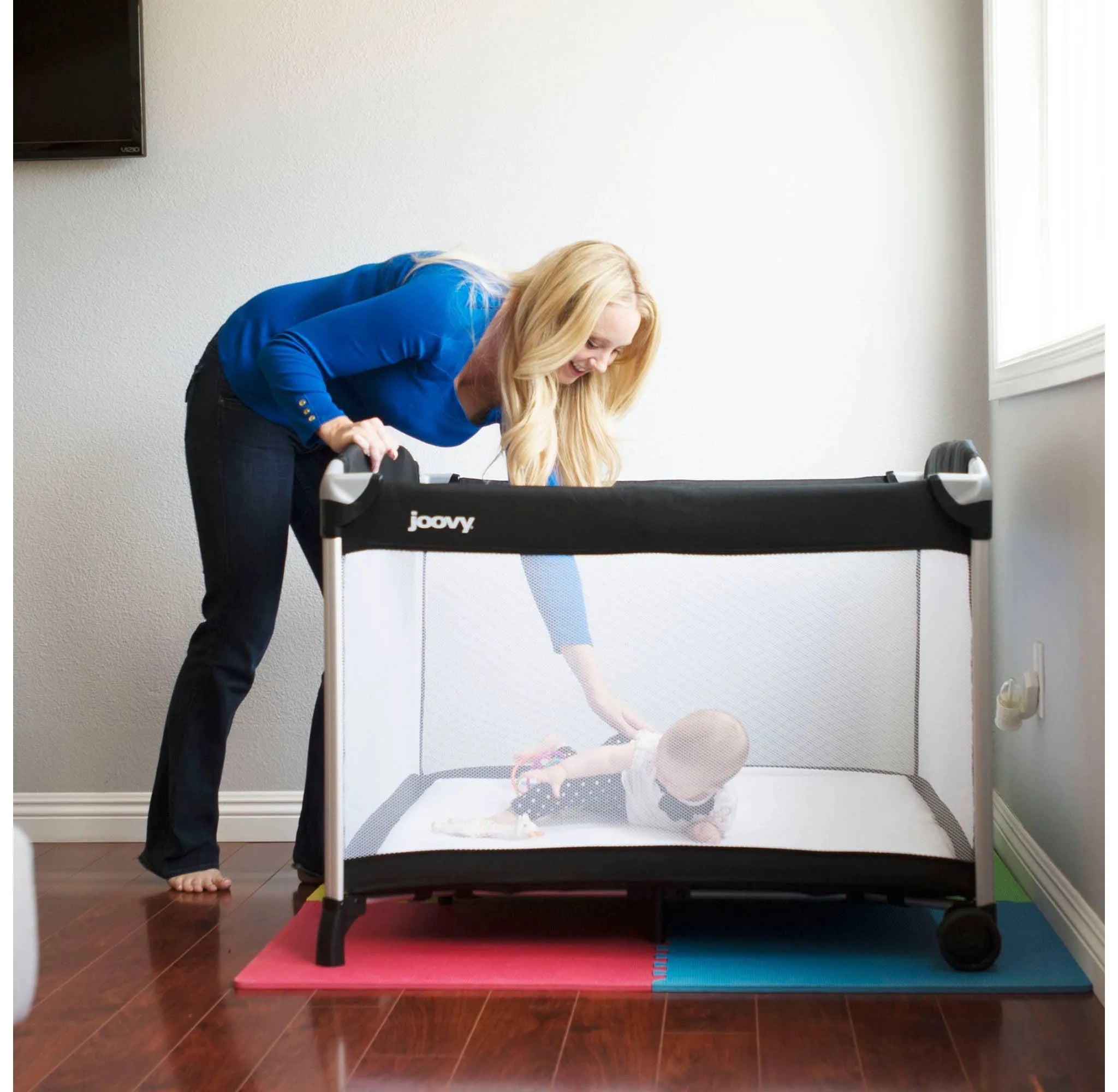Room2 Largest Portable Playpen Playard - Black Baby Play Yard for Indoor & Outdoor Use - Perfect for Travel, Home, and Daycare Safety