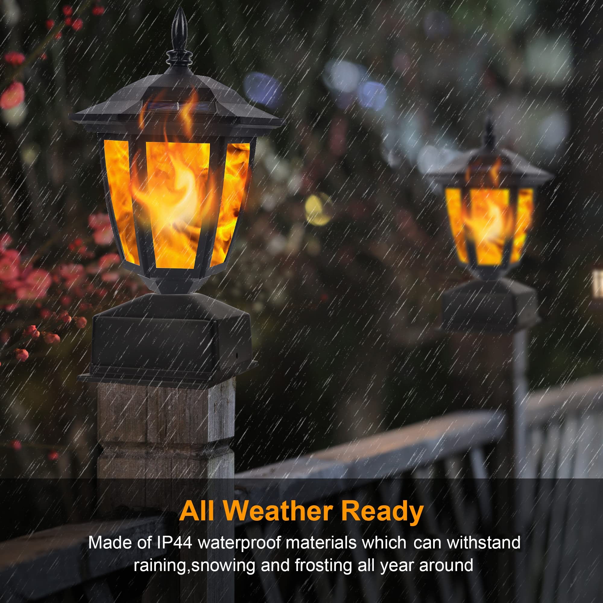 Dynaming Solar Flame Post Lights Outdoor - 6 Pack Waterproof Flickering LED Lanterns for Garden, Deck, Patio | Solar Powered Fence Post Cap Lights Fit 4x4, 5x5 or 6x6 Wooden Posts | Perfect for Pathway Lighting, Backyard Ambiance & Evening Gatherings