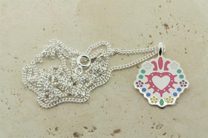 Multi-Color Enamel Heart Shield Pendant Necklace with 55cm Link Chain - Perfect for Valentine's Day Gifts & Everyday Jewelry
