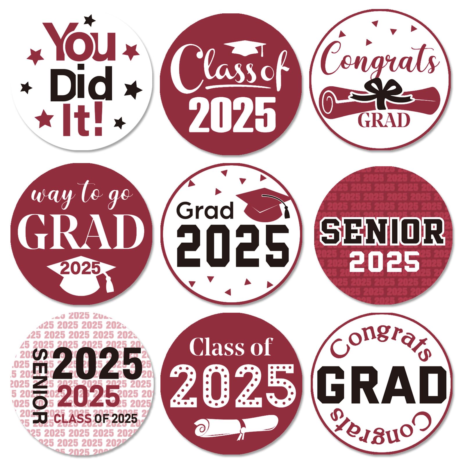 504-Piece 2025 Graduation Stickers Set - Congrats Grad Senior Class of 2025 Party Favors, Candy & Chocolate Labels for High School, College, Doctorate Celebrations (Maroon) | Perfect for Graduation Party Decorations, Gift Wrapping & Scrapbooking