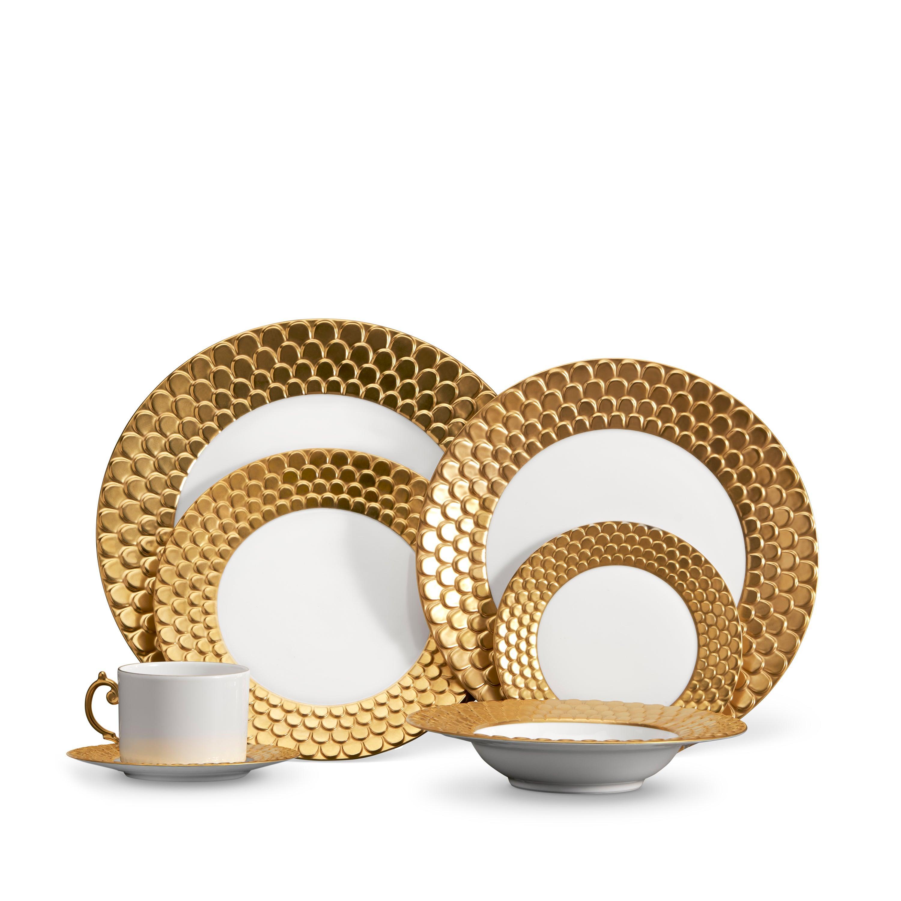 Aegean 16-Piece Gold Dinnerware Set - Elegant Porcelain Plates, Bowls & Cups for Formal Dining, Parties & Home Decor