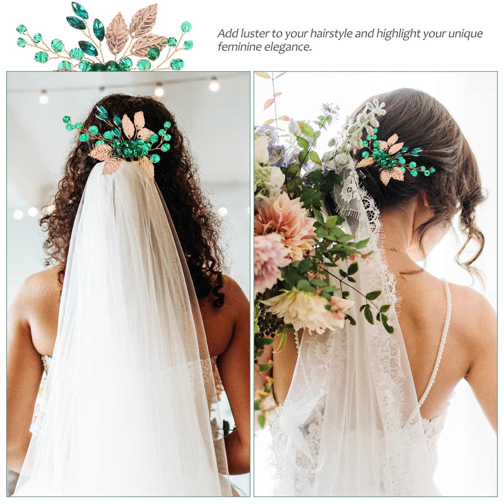 Minkissy 2Pcs Green Crystal Bridal Hair Combs - Gold Leaf Vine Hair Clips for Women & Girls | Wedding Headdress Accessories for Bridesmaids, Prom, and Special Occasions