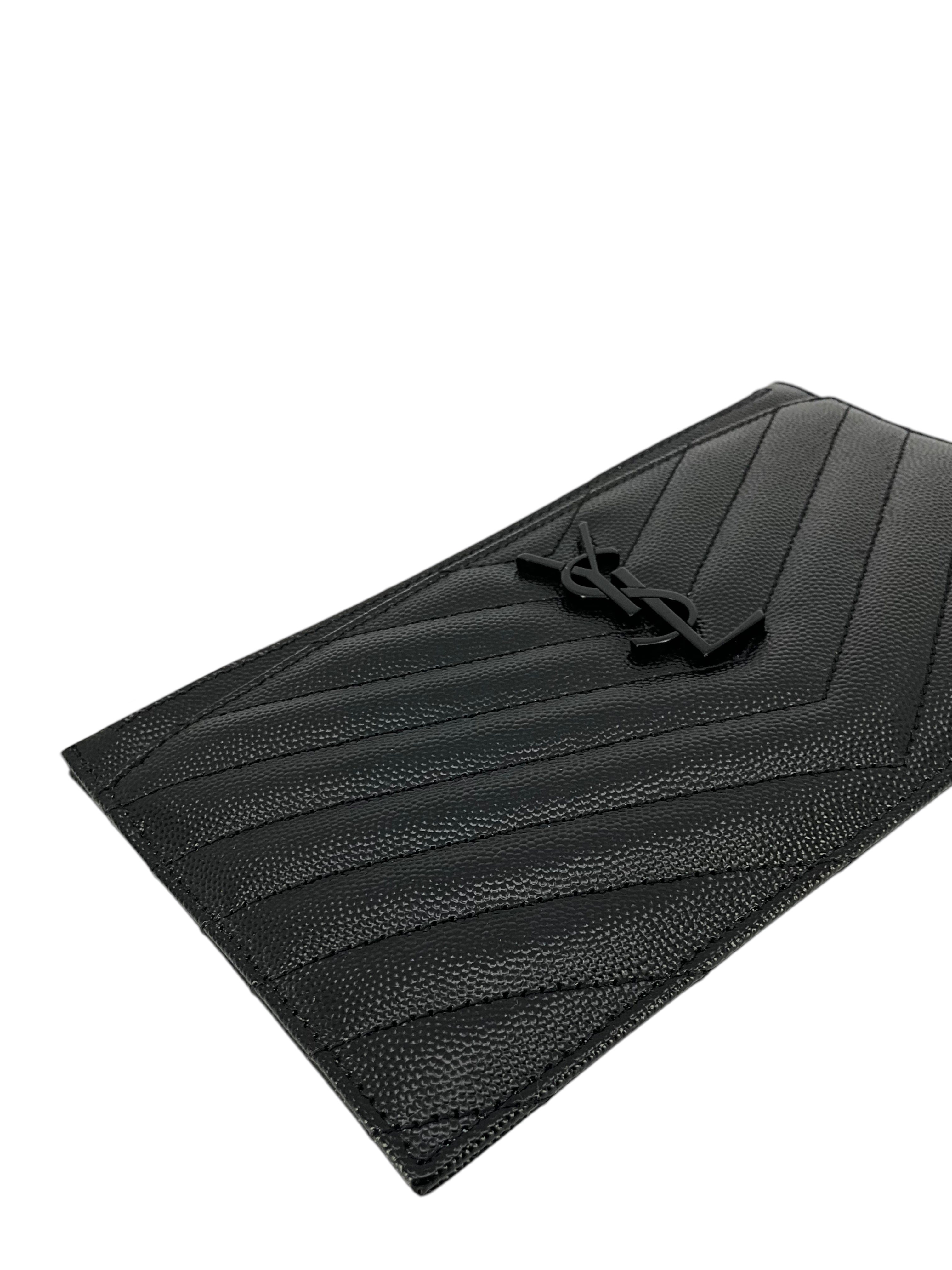 SAINT LAURENT Grain De Poudre Chevron Monogram Bill Pouch - Luxury Leather Wallet for Men & Women | Perfect for Everyday Use, Travel & Gifts