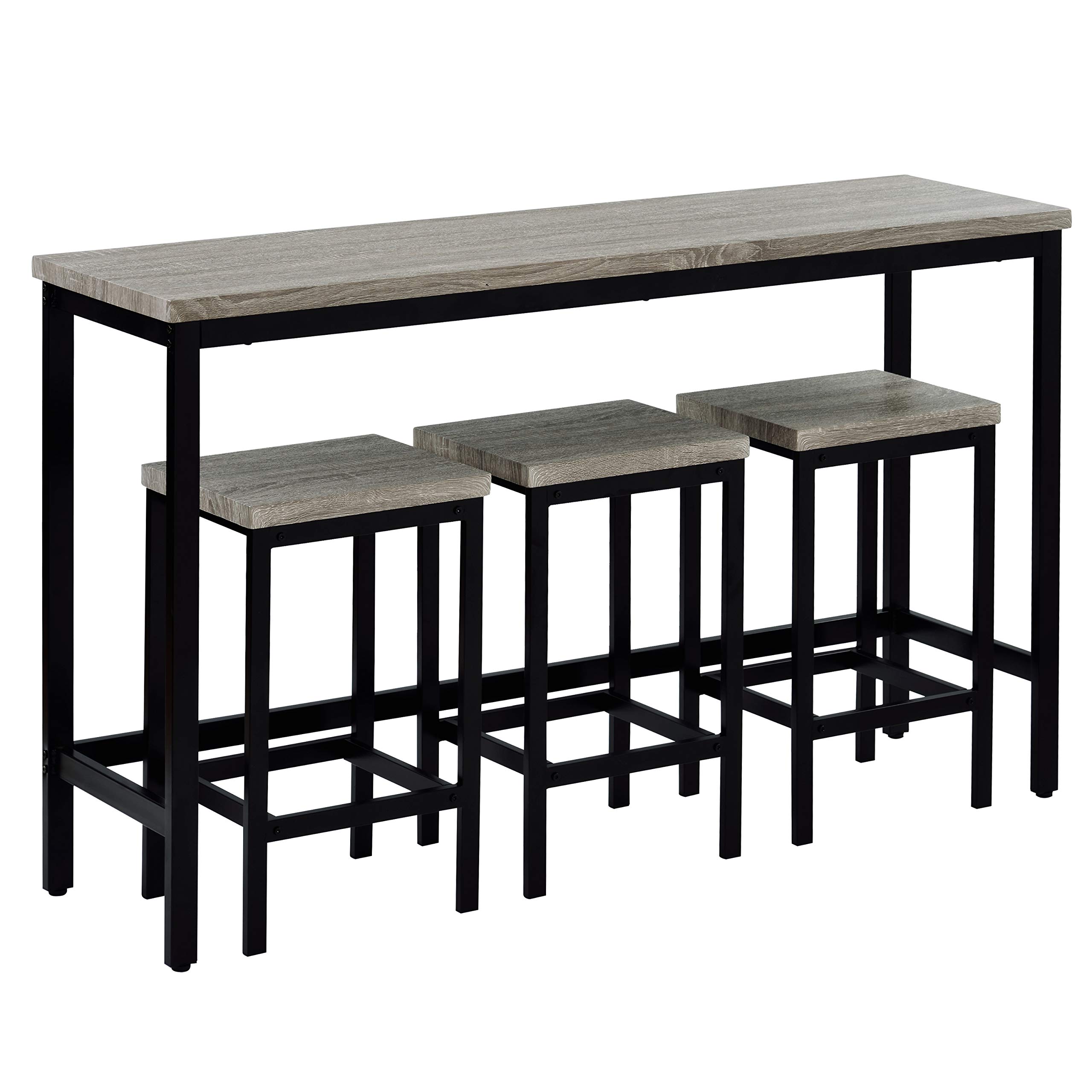 4-Piece Counter Height Extra Long Dining Table Set with 3 Stools - Gray Bar Table Set with Footrest for Pub, Kitchen & Small Space Dining - Perfect for Breakfast Nook, Apartment & Condo Living