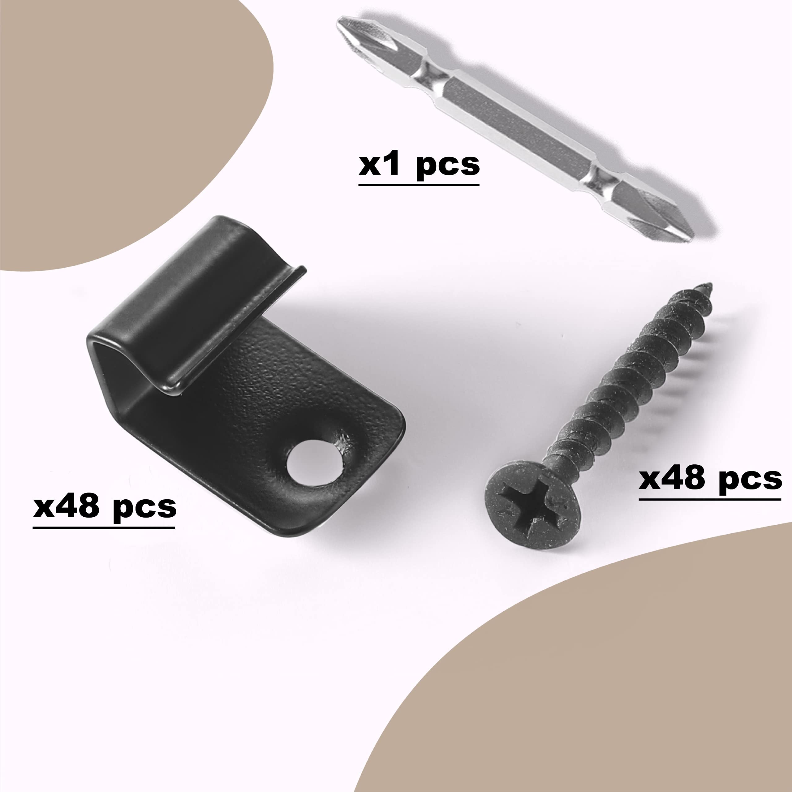 Stainless Steel Deck Starter Clips (48 Pack, Black) - Universal Hidden Fasteners for 600 SQ. FT. Decking Boards with Screws - Perfect for DIY Deck Installation & Outdoor Wooden Floor Projects