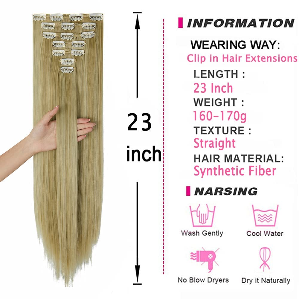OMGREAT 23 Inch 7-Piece Clip-in Hair Extensions for Women - Long Straight Thick Human Hair Weft (16 Clips) Natural Black - Perfect for Volume, Length & Styling for Parties, Weddings & Daily Wear