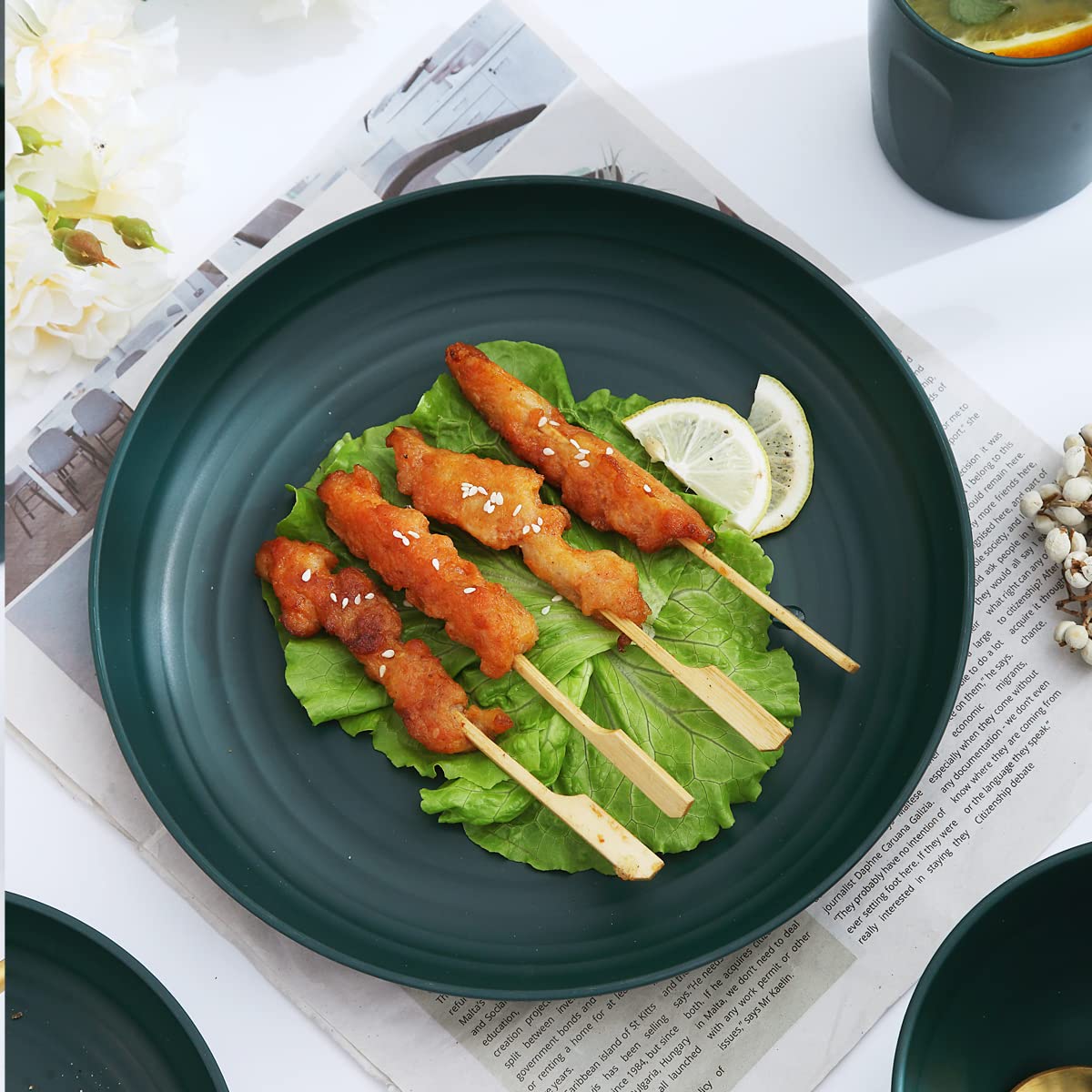 Kyraton 16-Piece Unbreakable Polypropylene Dinnerware Set - Shatterproof, Microwave & Dishwasher Safe BPA-Free Plates, Bowls & Cups - Perfect for Outdoor Dining, Camping, Picnics & Everyday Use (Dark Green)