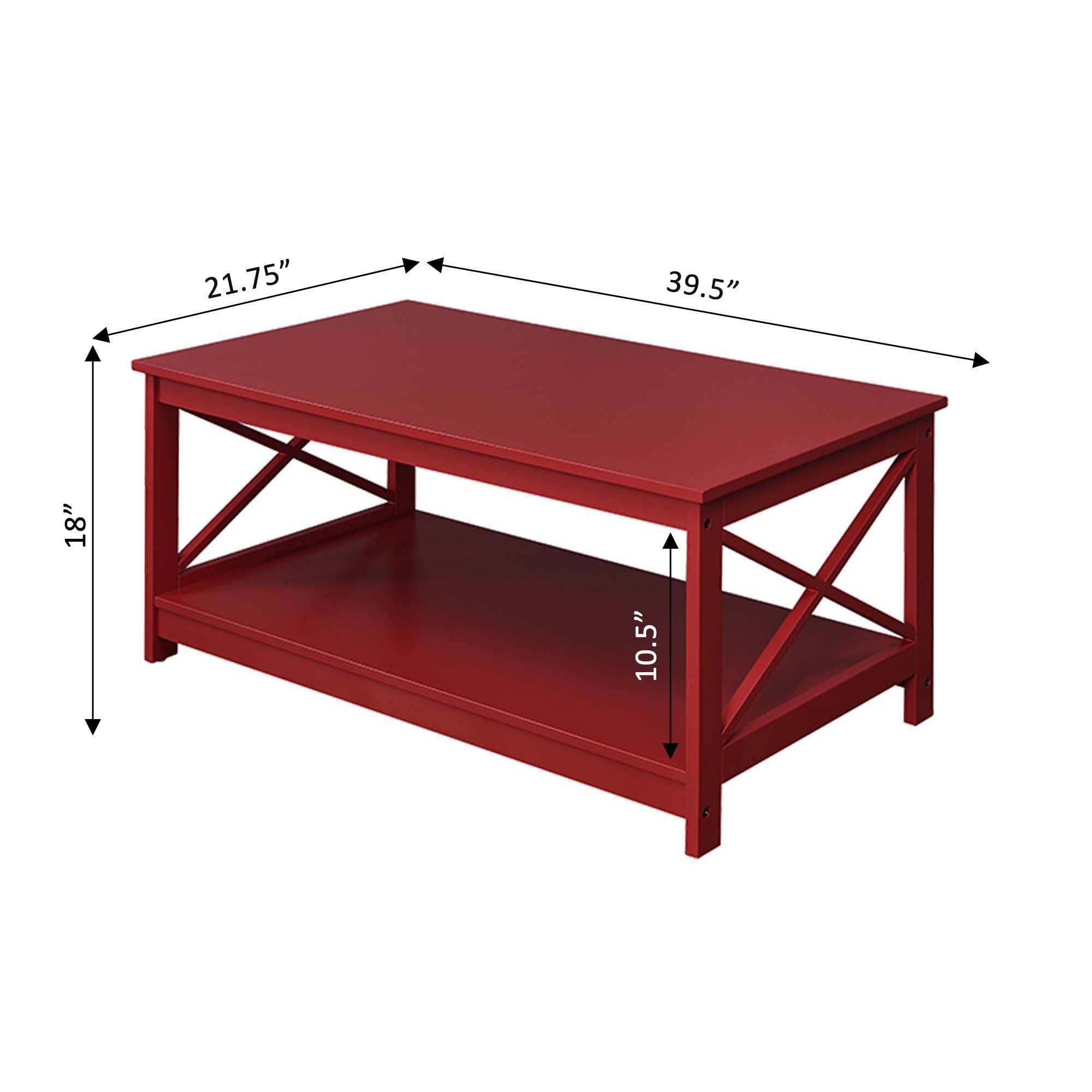 Oxford Coffee Table with Shelf - Modern Cranberry Red End Table for Living Room, Bedroom, or Office - Convenience Concepts Sturdy Side Table with Storage Space