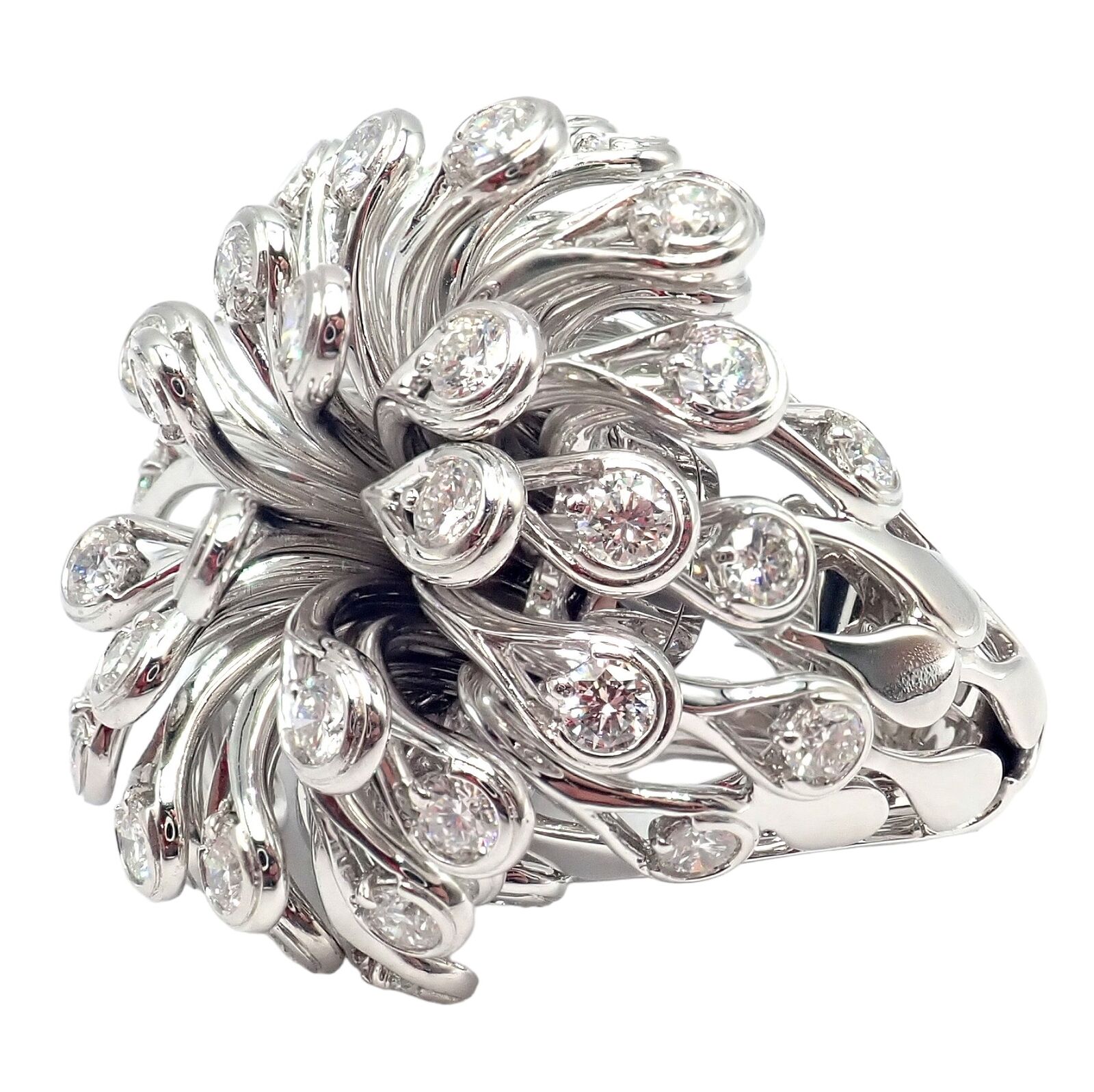 Authentic Christian Dior 18k White Gold 6.5 Carat Diamond Large Flower Ring - Luxury Jewelry for Weddings, Anniversaries & Special Occasions
