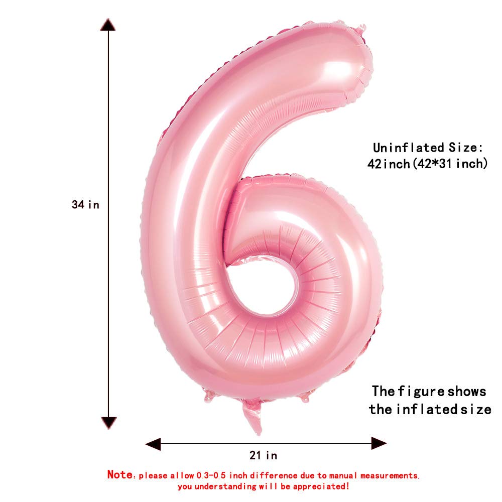 40 Inch Tiffany Pink Number 6 Foil Balloon - Large Helium Mylar Balloons for Birthday Party Decorations, Baby Shower, Anniversary & Graduation Celebrations