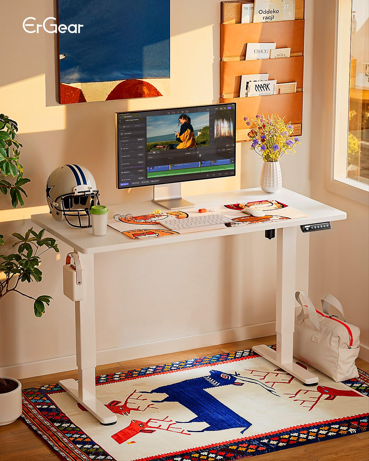 ErGear 48 x 24 Inches Electric Height Adjustable Standing Desk - Memory Preset Sit Stand Home Office Desk with Splice Board (White) | Perfect for Remote Work, Gaming & Study Spaces