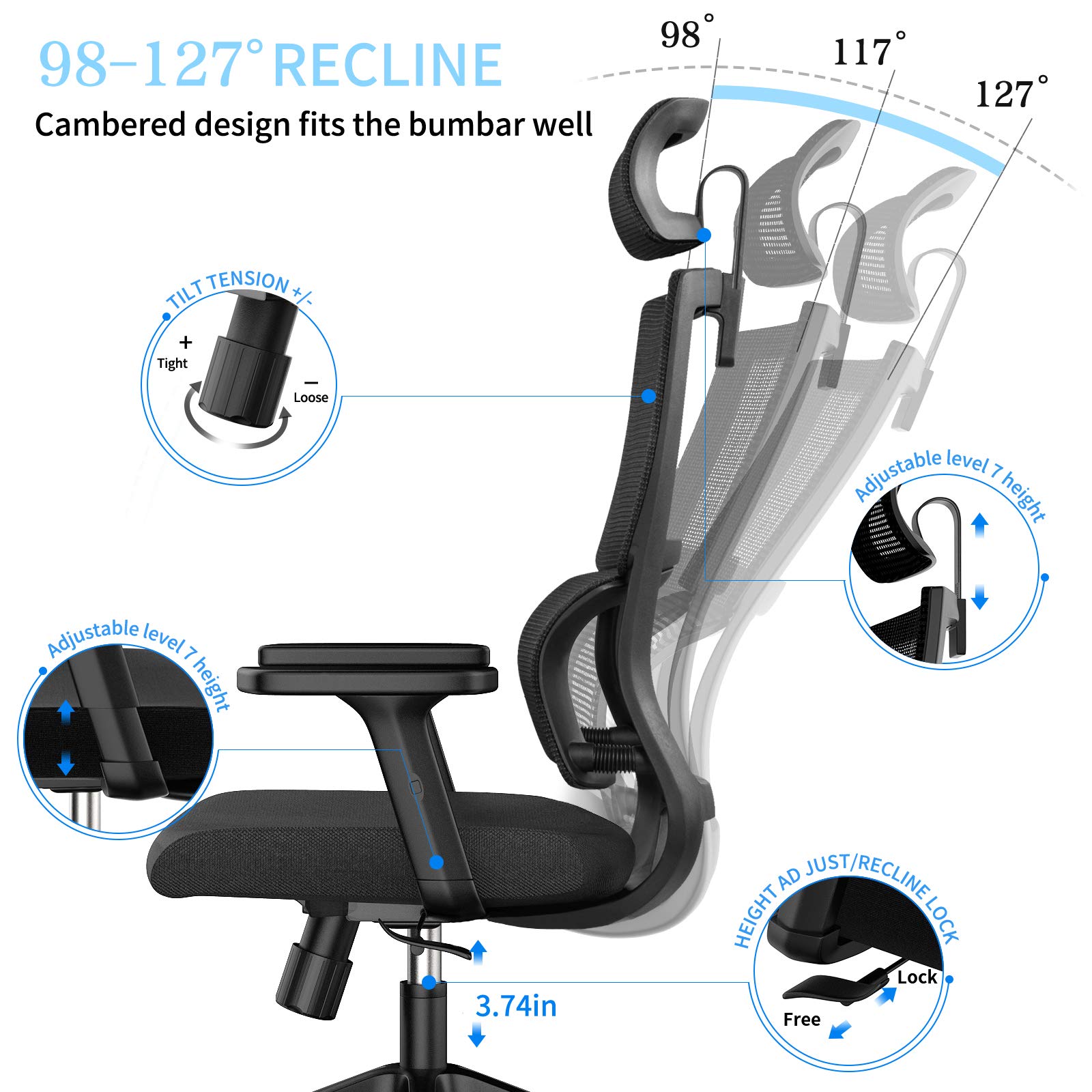 Premium Ergonomic Office Chair with Enhanced Lumbar Support & Adjustable Armrests - Breathable Mesh High Back Computer Desk Chair for Home & Office - Ideal for Long Work Hours, Gaming, and Remote Work Comfort