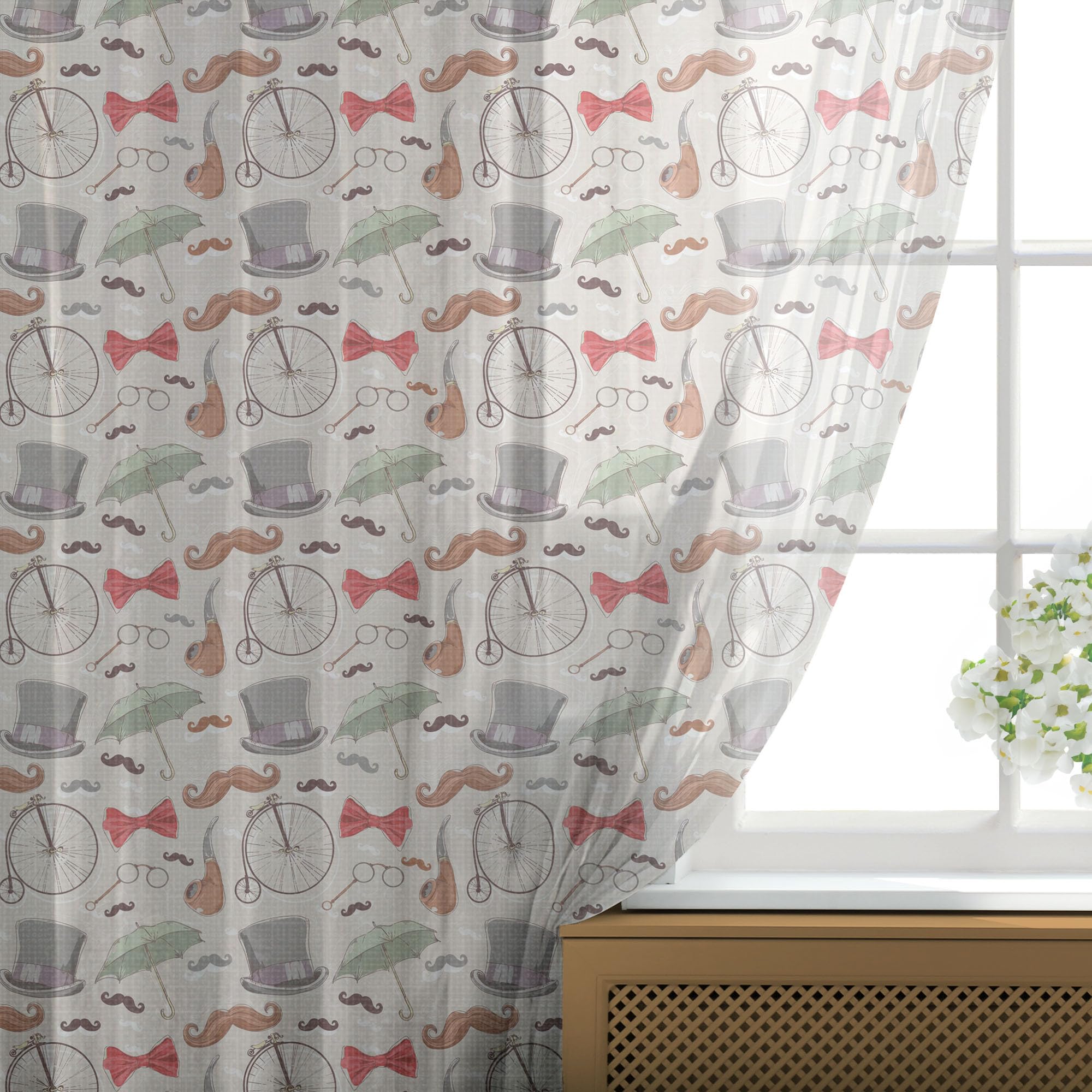 Ambesonne Vintage Bicycle Tulle Curtains - 1940s High-Wheel Bicycle Design with Rod Pocket, Sheer Drapes for Wedding & Party Decor (2 Panels, 108