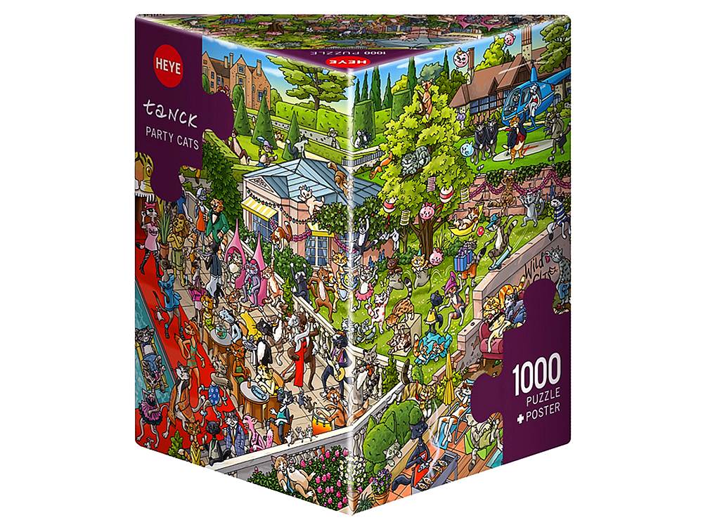 Heye 1000-Piece Triangle Jigsaw Puzzle - Party Cats Fun for Adults & Kids, Perfect for Family Game Night & Relaxation