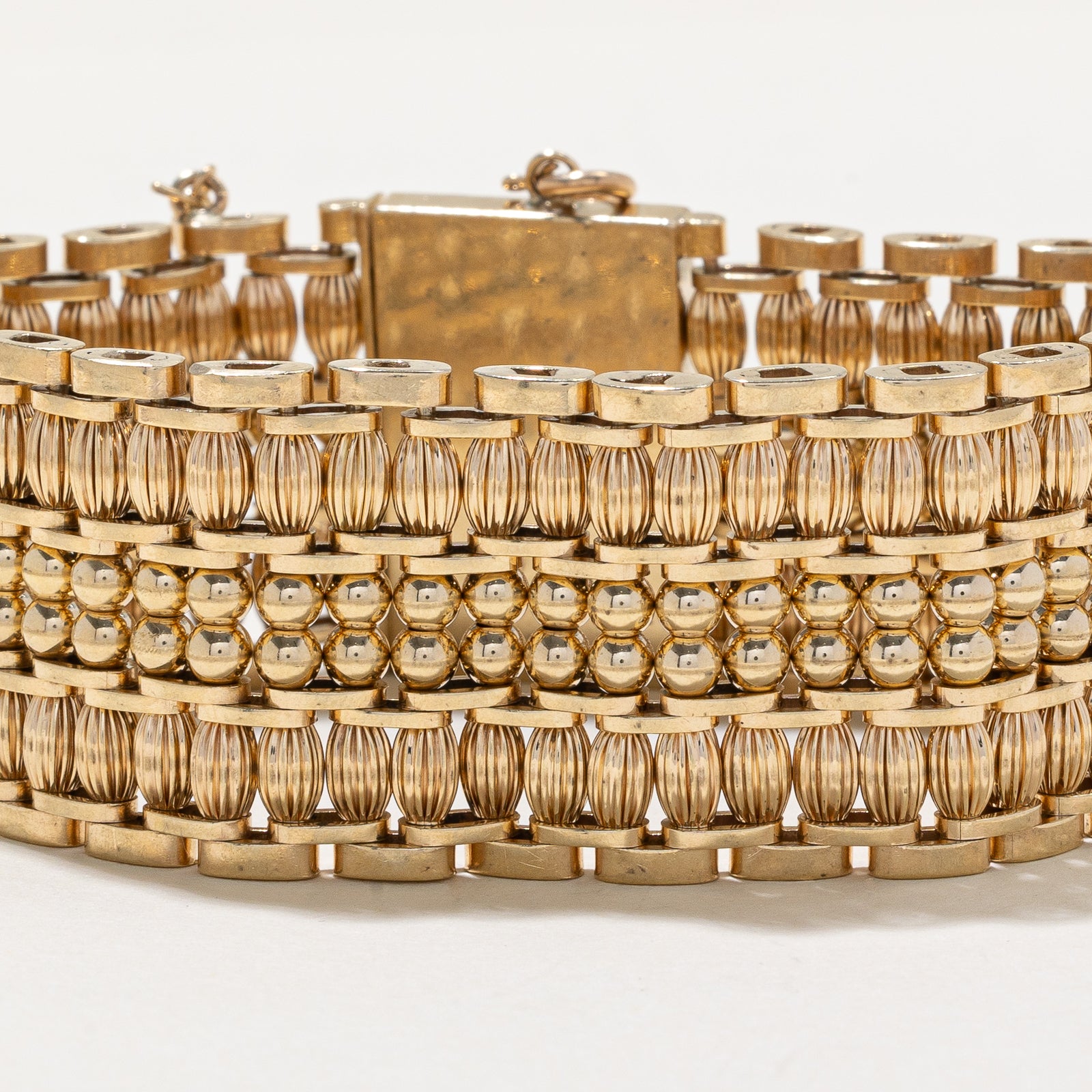 14K Yellow Gold Ornate Beaded Bracelet for Women | 25.07mm Adjustable Length | Elegant Jewelry Gift for Birthday, Anniversary & Special Occasions
