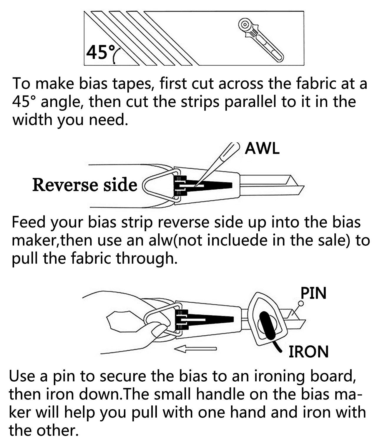 YEQIN 5-Piece Fabric Bias Tape Maker Set - 6mm, 9mm, 12mm, 18mm, 25mm for DIY Sewing, Quilting & Binding - Perfect for Dressmaking, Craft Projects & Home Decor