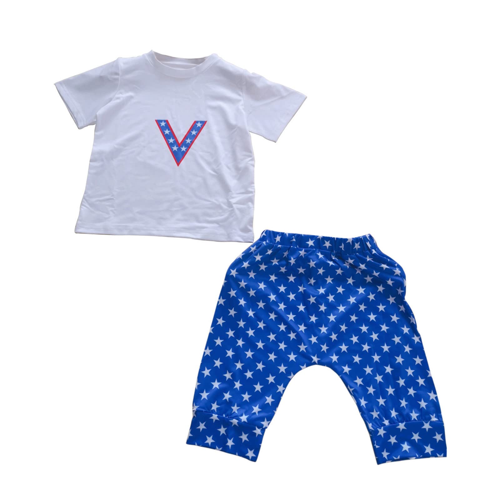 Fashionable Star Print Toddler Short Sleeve T-Shirt & Shorts Outfit Set for Boys Girls - Size 6 - White | Perfect for Playdates, Summer Activities & Casual Wear