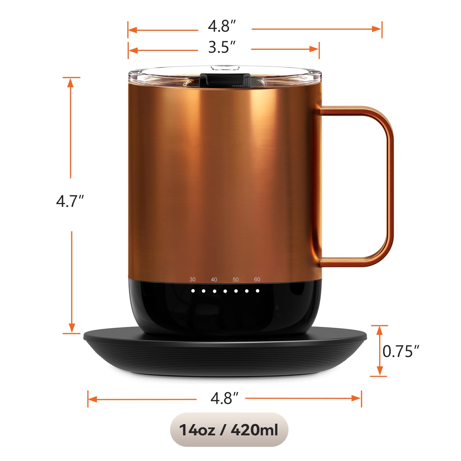 VSITOO S3PRO Smart Temperature Control Heated Coffee Mug - 14oz Copper, Rechargeable & Battery Powered, APP/Manual Control, LED Display - Perfect for Office, Travel, and Home Use
