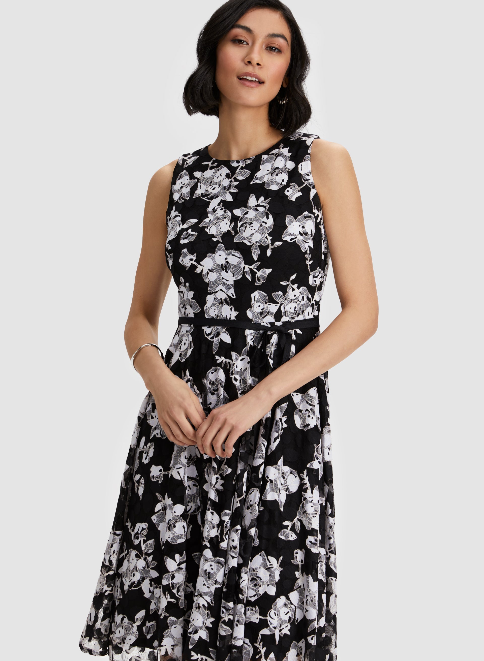 Elegant Floral Print Ribbon Belt Dress for Women - Summer Party, Wedding Guest, Office Wear & Casual Outfits