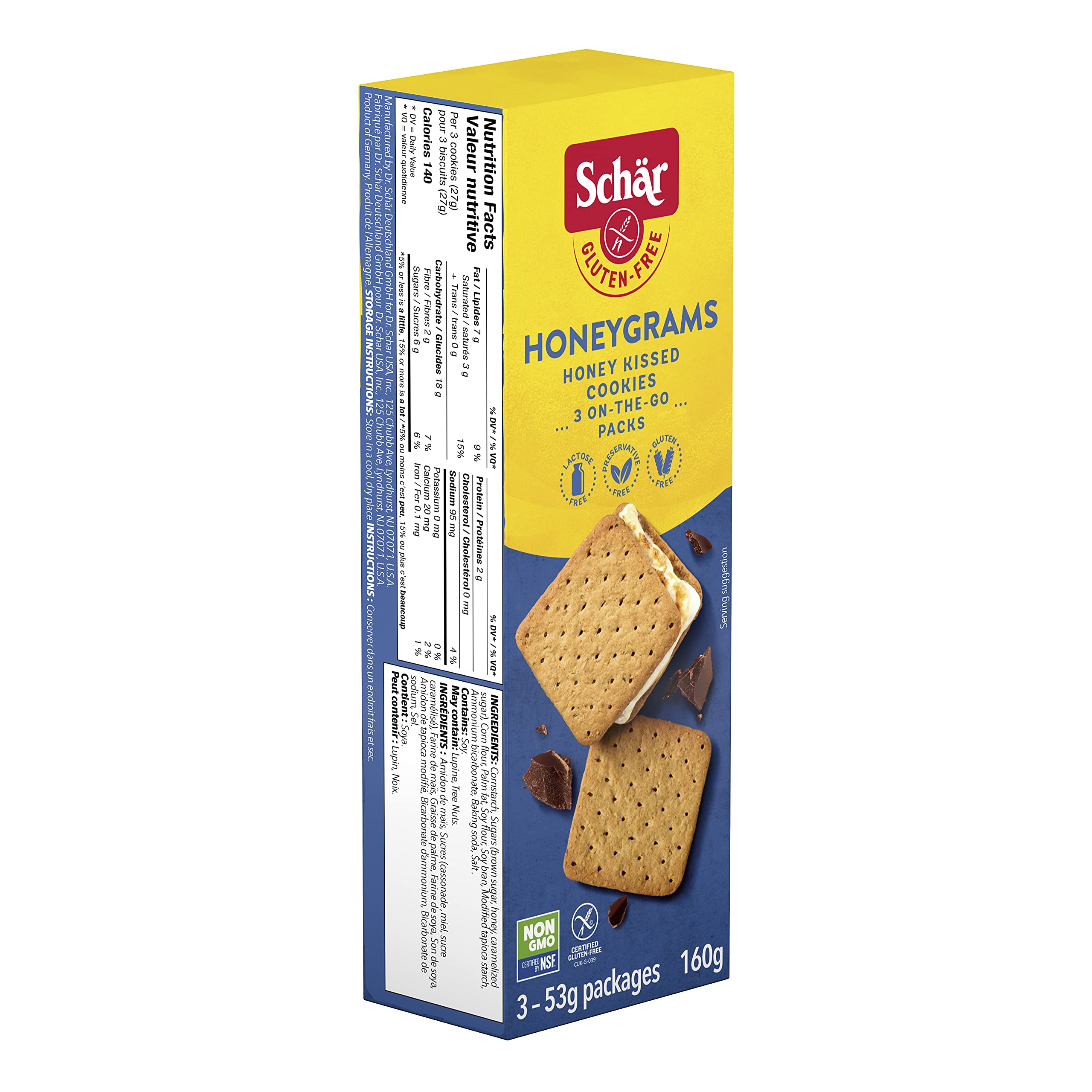 Schar Gluten-Free Honeygrams Graham Crackers - Non GMO, Lactose Free, Preservative Free, 160g (Pack of 1) | Perfect for Snacking, Baking & Celiac-Friendly Desserts