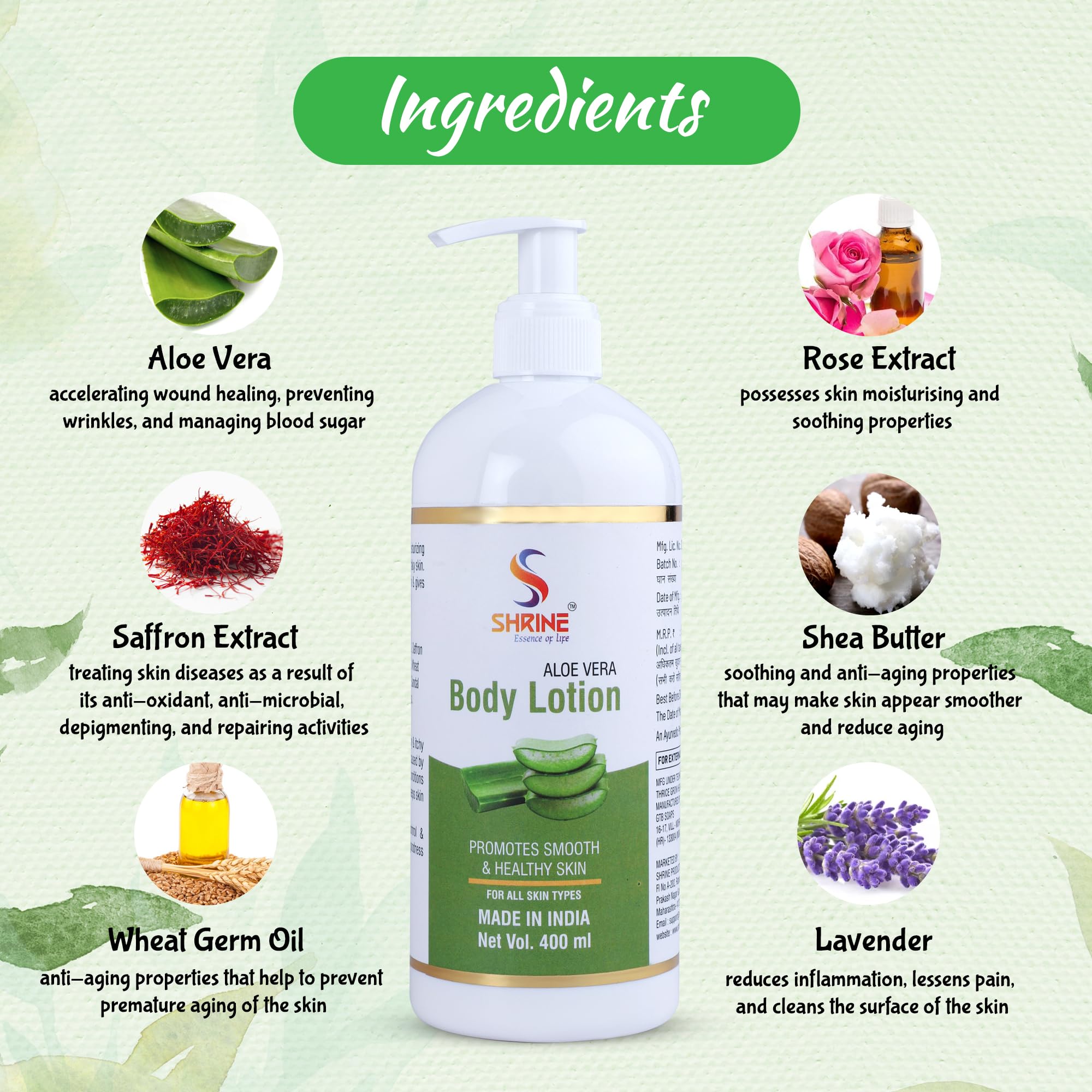 SHRINE Aloe Vera Body Lotion - Natural Moisturizer for All Skin Types, Hydrates & Soothes Dry Skin, 13.5 fl oz (400ml) - Perfect for Daily Skincare Routine, After Sun Care & Winter Dryness Relief