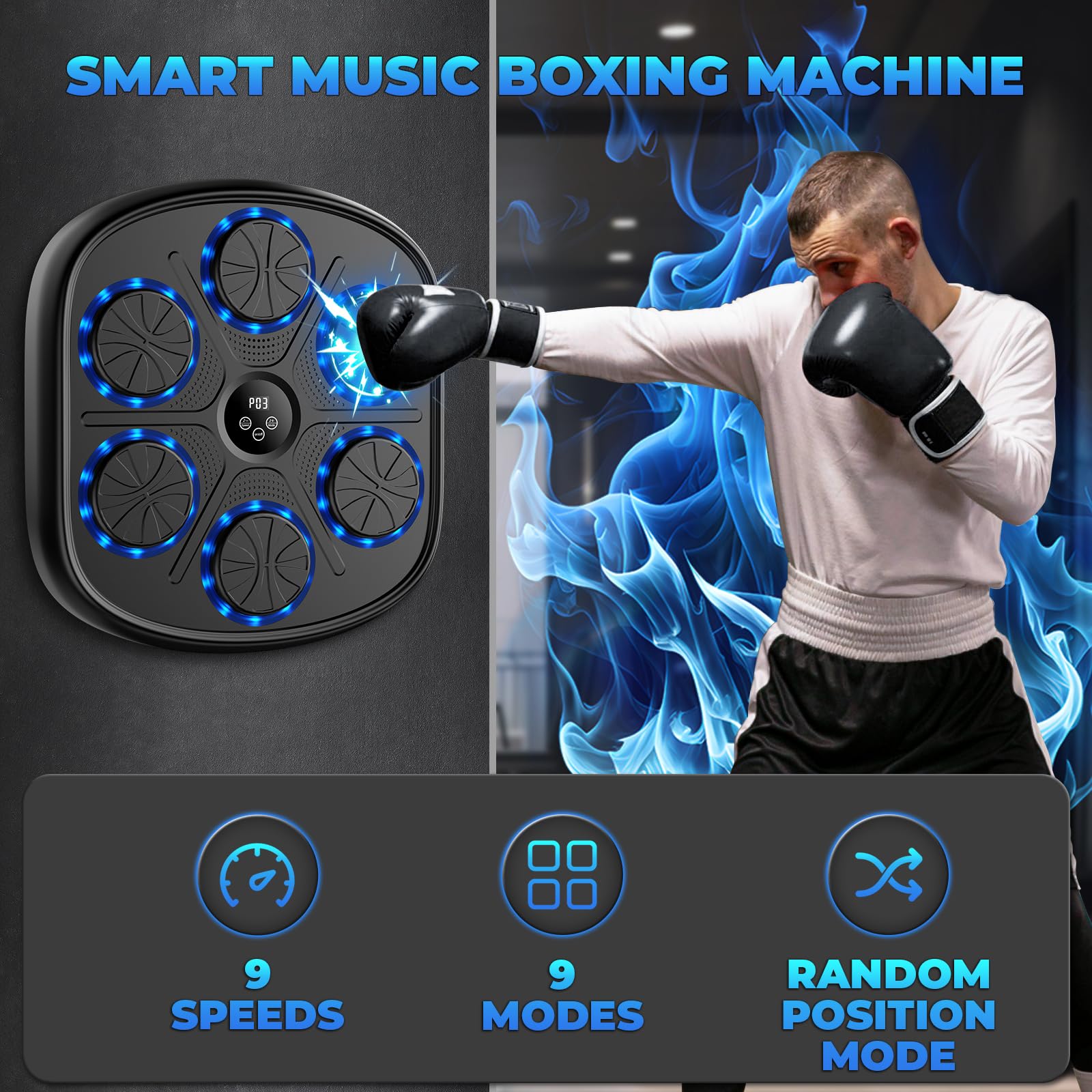 2024 Bluetooth Boxing Machine with 6.5ft Charging Cable & 2 Gloves - Wall Mounted Music Punching Bag, Adjustable Hitting Sound Volume, Durable PU Material for Home Fitness, Weight Loss & Stress Relief - Perfect for Home Gym, Boxing Training & Cardio Workouts