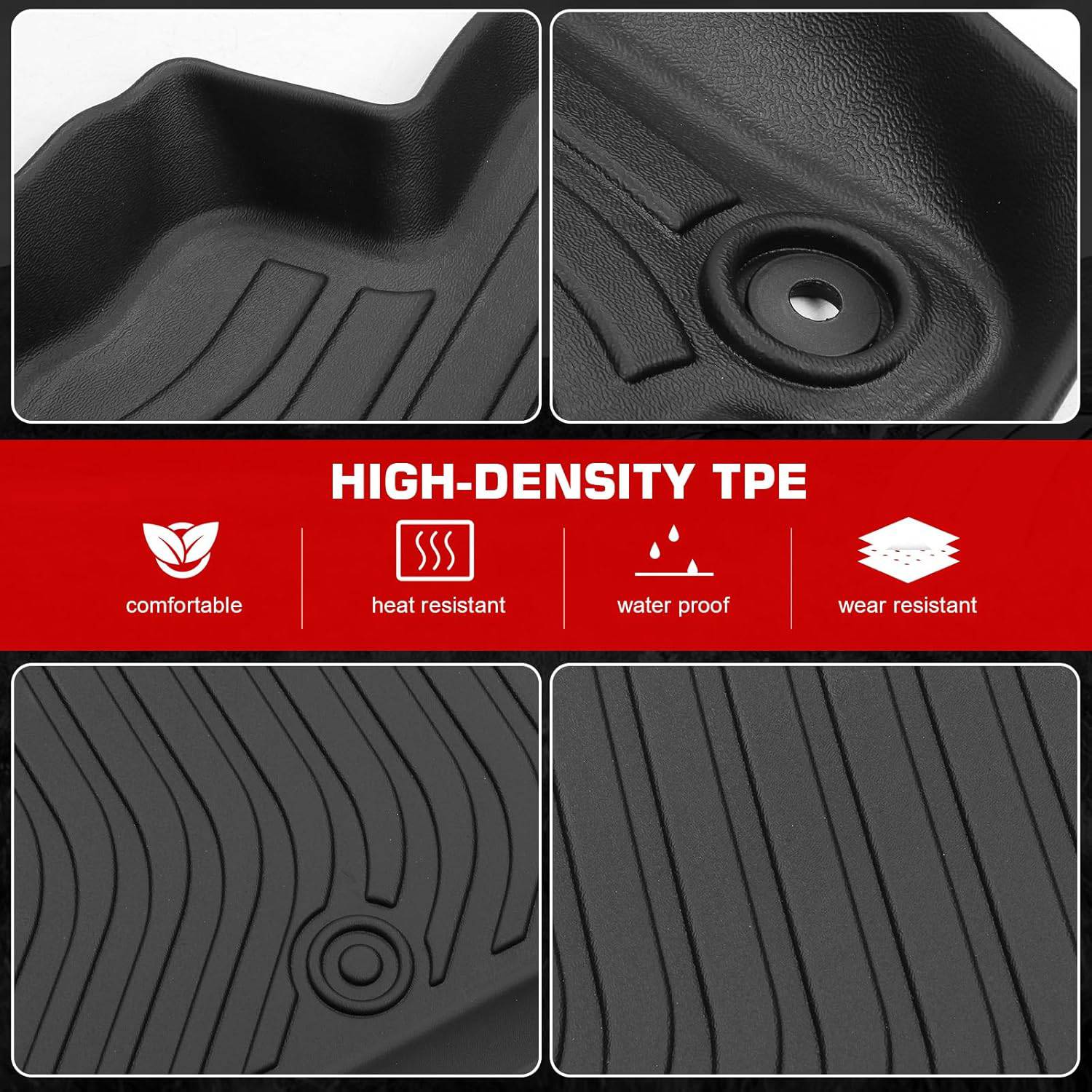 IKON 3D Molded All-Weather Floor Mats for 2021-2024 Ford Bronco Sport - Custom Fit TPE Thermoplastic Elastomer Car Floor Liners - Front & Rear Set of 3 - Perfect for Off-Roading, Camping & Daily Driving Protection