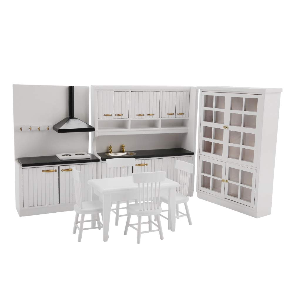 Wooden Dollhouse Kitchen Set - Miniature Kitchen Furniture for Kids & Toddlers - Pretend Play, Role Play, and Educational Toys for Children's Imaginative Play