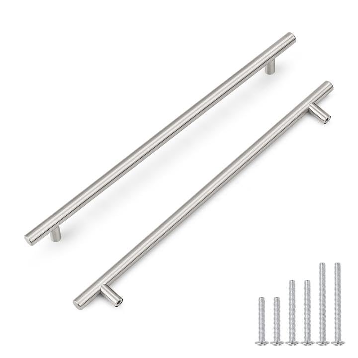 50 Pack Brushed Nickel Kitchen Cabinet Handles - 12-4/5 Inch Hole Center T-Bar Drawer Pulls - Stainless Steel Euro Style Dresser Handles for Modern Cabinets, Dressers & Furniture (Easy Installation & Durable)