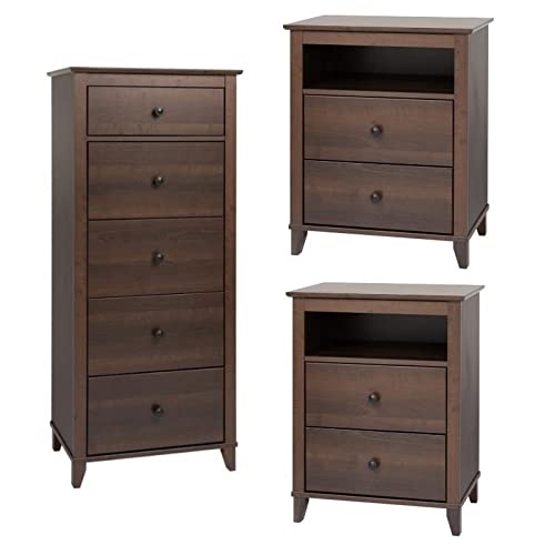 Home Square 3-Piece Bedroom Set - 2 Nightstands & 5-Drawer Dresser in Espresso Finish for Master Bedroom or Guest Room