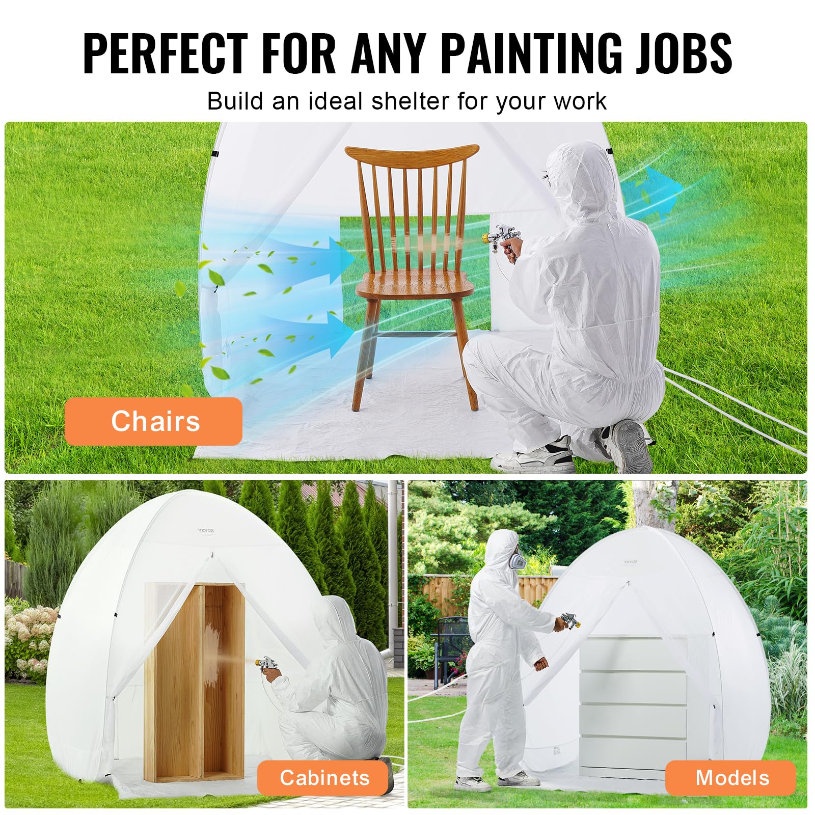 VEVOR 60 x 60 x 70 Inch Portable Paint Booth Tent - Pop-Up Spray Painting Shelter with Built-in Floor, Exhaust Window & Storage Bag | Foldable DIY Painting Station for Furniture, Hobby Projects & Automotive Touch-Ups | Perfect for Home Workshops, Art Studios & Professional Spray Painting
