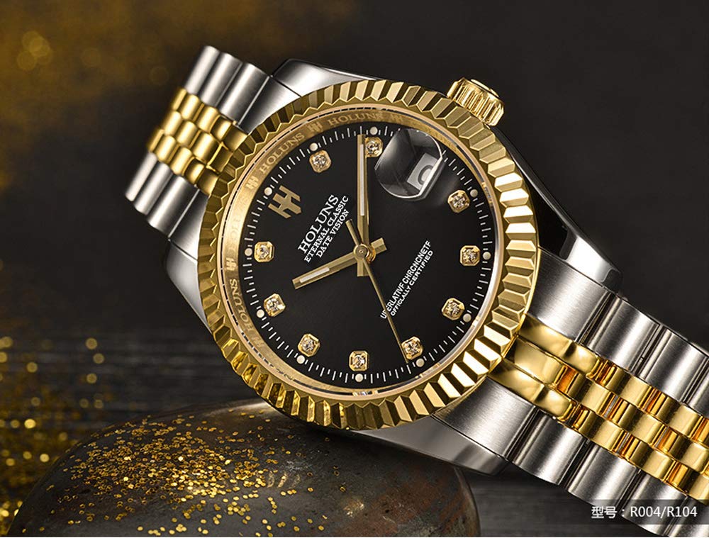 Luxury Men's Automatic Mechanical Gold Watch - Self-Winding Stainless Steel Case, Sapphire Crystal Glass, Waterproof Dress Watch for Business, Formal Events & Special Occasions