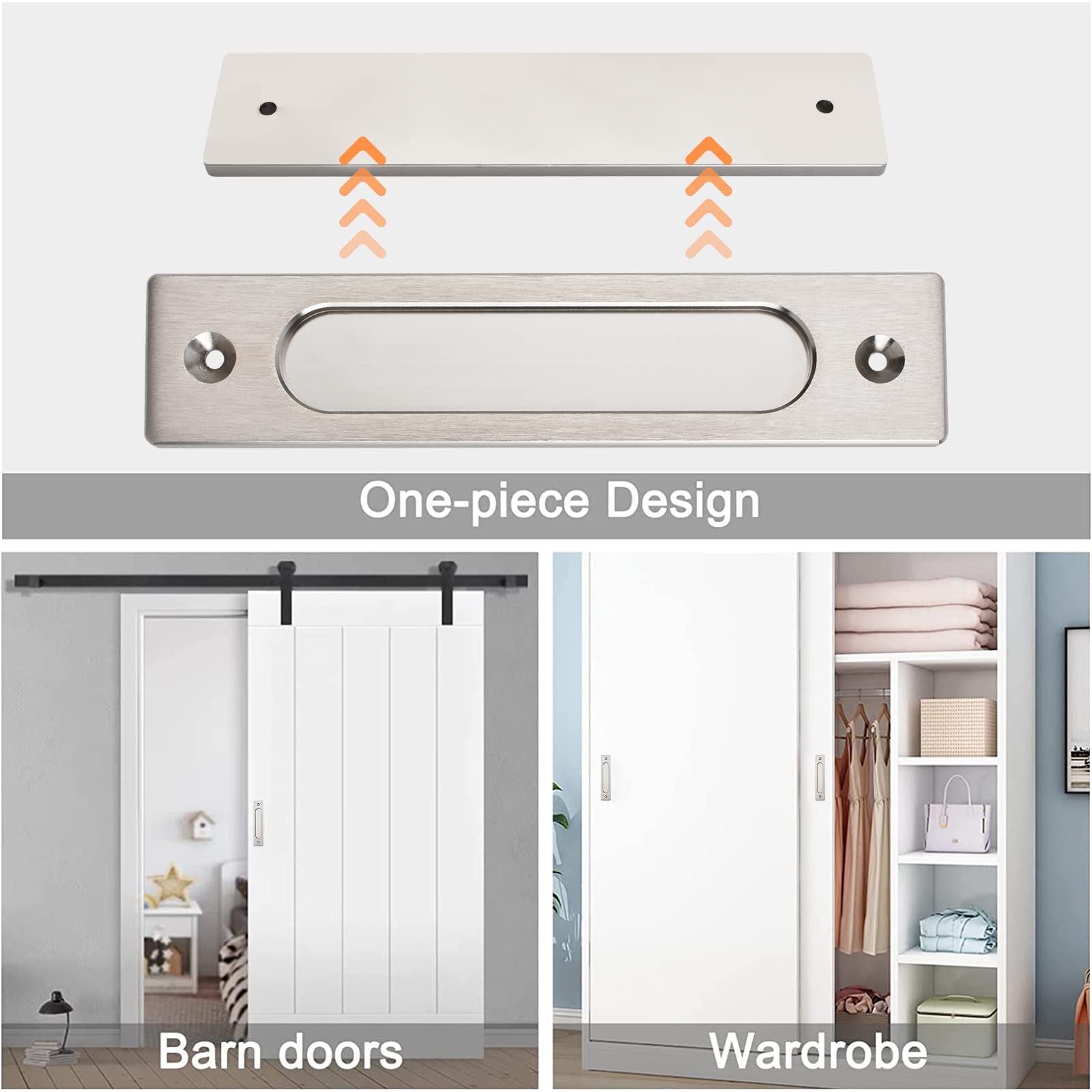 180MM Rectangular Recessed Sliding Door Handles - 2 Pack Brushed Steel Flush Pulls, Aluminum Alloy Closet Door Finger Pulls with Mounting Screws for Sliding Barn Doors, Wardrobes & Cabinet Doors - Modern Minimalist Hardware for Home & Office