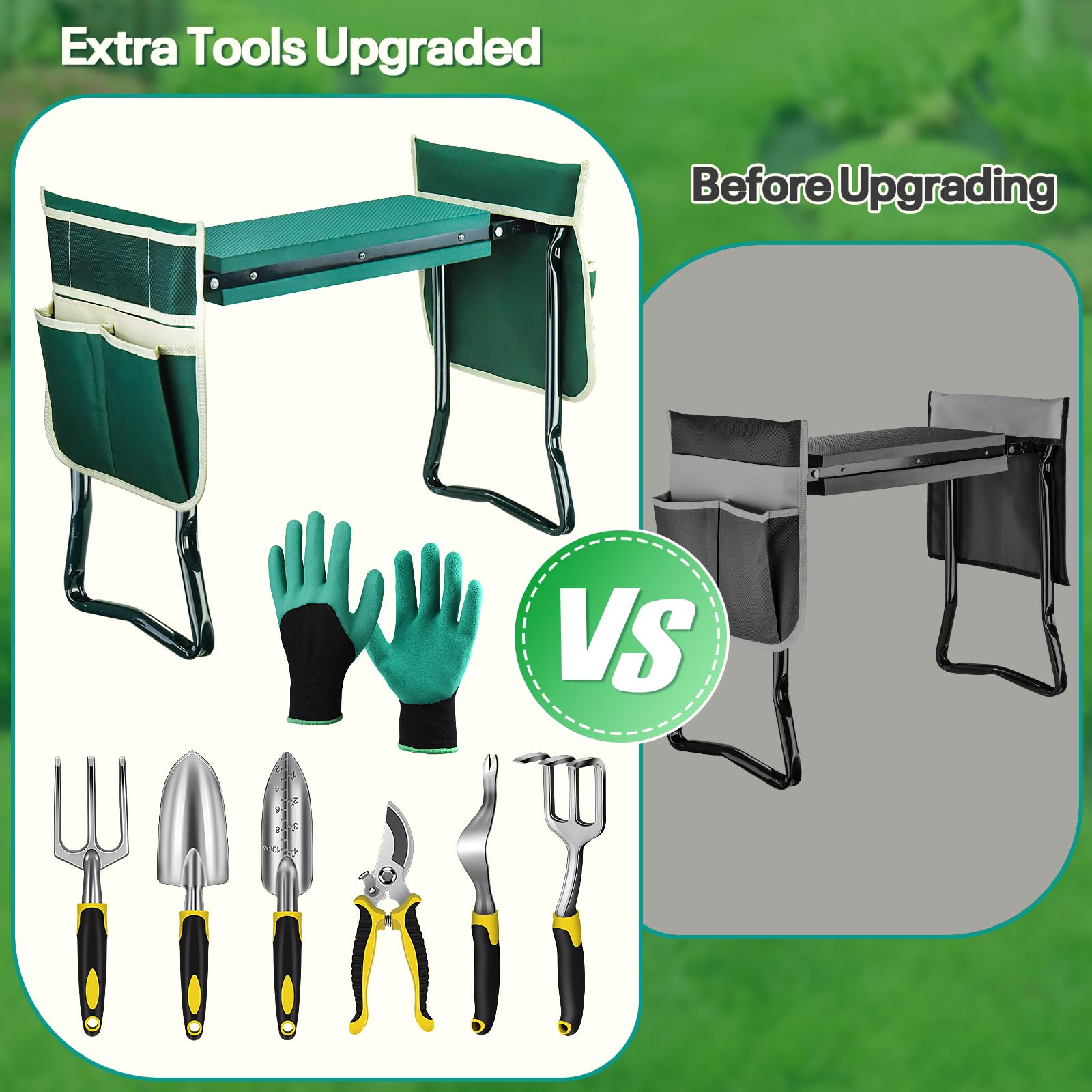 EAONE Foldable Garden Kneeler and Seat with Soft Kneeling Pad - Gardening Stool Bench with Hand Tools, Gloves & Tool Pouches - Ideal Gardening Gifts for Men & Women - Protects Knees & Back - Perfect for Planting, Weeding & Outdoor Yard Work