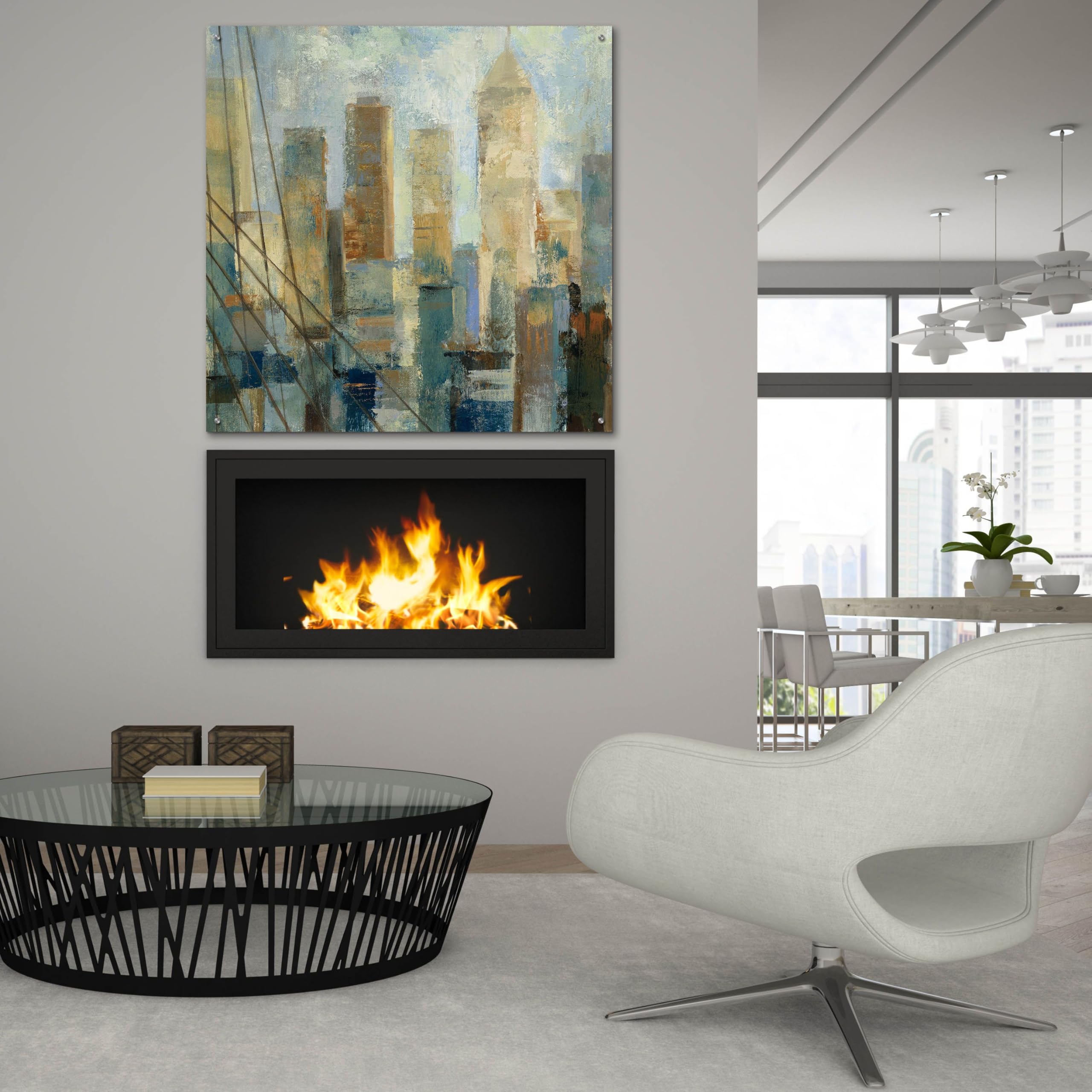 Silvia Vassileva Manhattan Sketches V Acrylic Glass Wall Art - 36x36 Inches Modern Abstract Painting for Living Room, Office & Bedroom Decor
