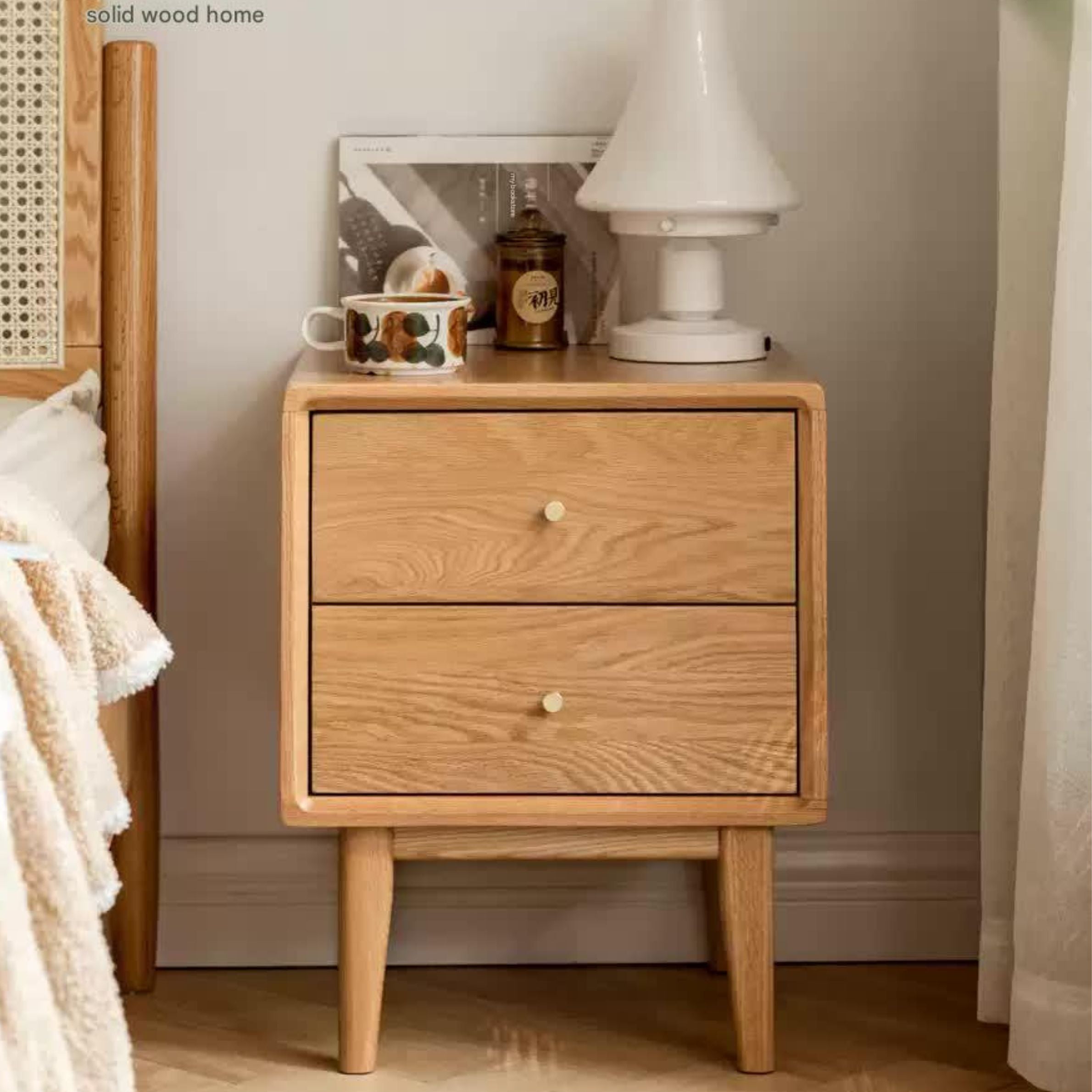 Solid Oak Wood Nightstand - Sturdy Bedside Table with Drawer for Bedroom, Living Room, or Office - Perfect for Storage & Decor