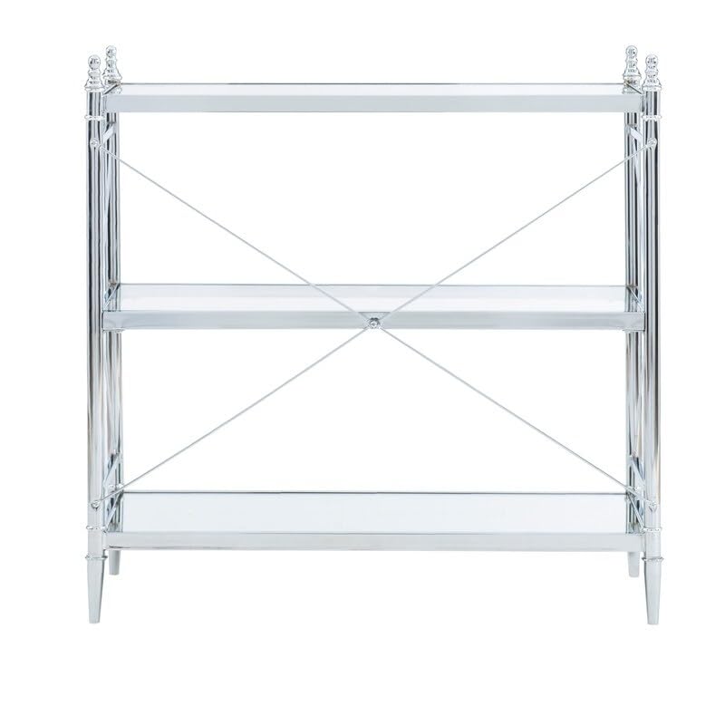 Linon Walker Chrome and Glass Floor Console - Modern Entryway Table with Tempered Glass Shelf - Perfect for Living Room, Hallway, or Foyer Decor