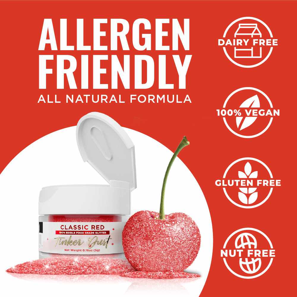 Classic Red Edible Glitter for Baking & Cake Decorating | Tinker Dust® 5g Food Safe Sparkle Dust | Perfect for Cupcakes, Cookies & DIY Desserts