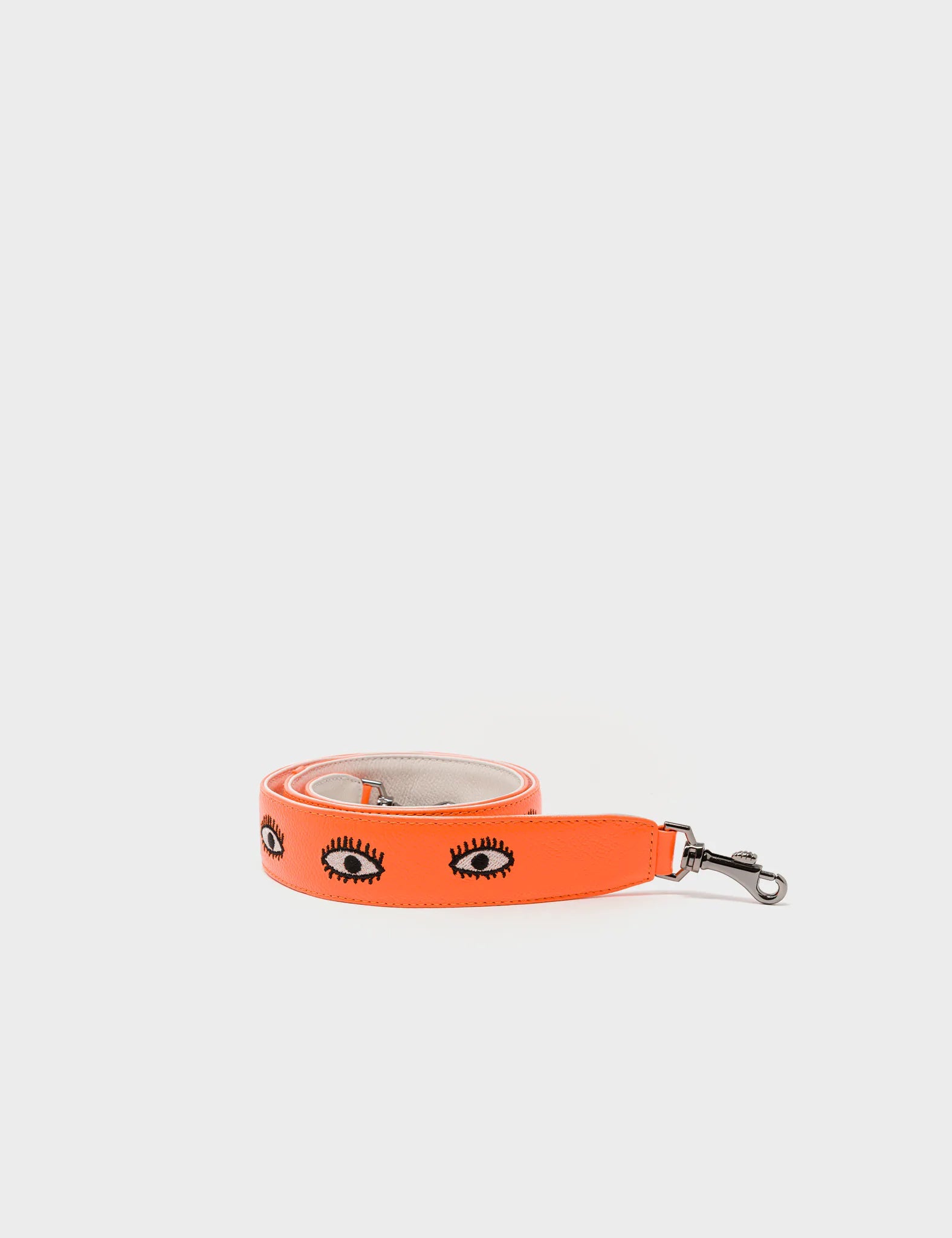 Detachable Neon Orange Leather Shoulder Strap with All Over Eyes Embroidery - Perfect for Handbags, Crossbody Bags & Fashion Accessories