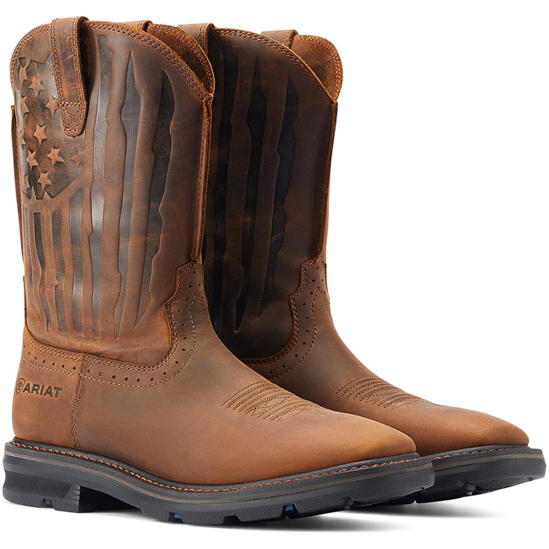 Sierra Shock Shield Patriot Soft Toe Work Boots - Distressed Brown Leather - Comfortable & Durable for Construction, Hiking & Outdoor Activities