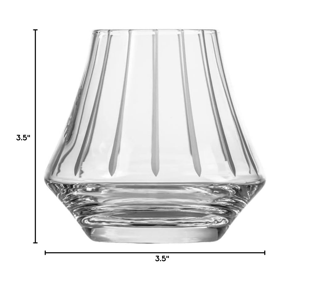Premium Rolf Glass Modern Whiskey Tasting Glasses Set of 4 - 9.8 oz Lead-Free Crystal Clear Whiskey Tumblers with Diamond-Wheel Etching - Handcrafted in USA - Perfect for Bourbon, Scotch & Whiskey Tasting at Home Bars or Gift Giving
