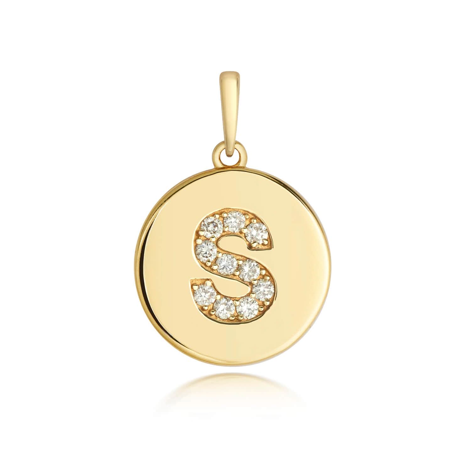 Personalized Diamond Initial Necklace - 14K Solid Gold Disc Pendant from A to Z - Perfect for Birthdays, Anniversaries & Gifts