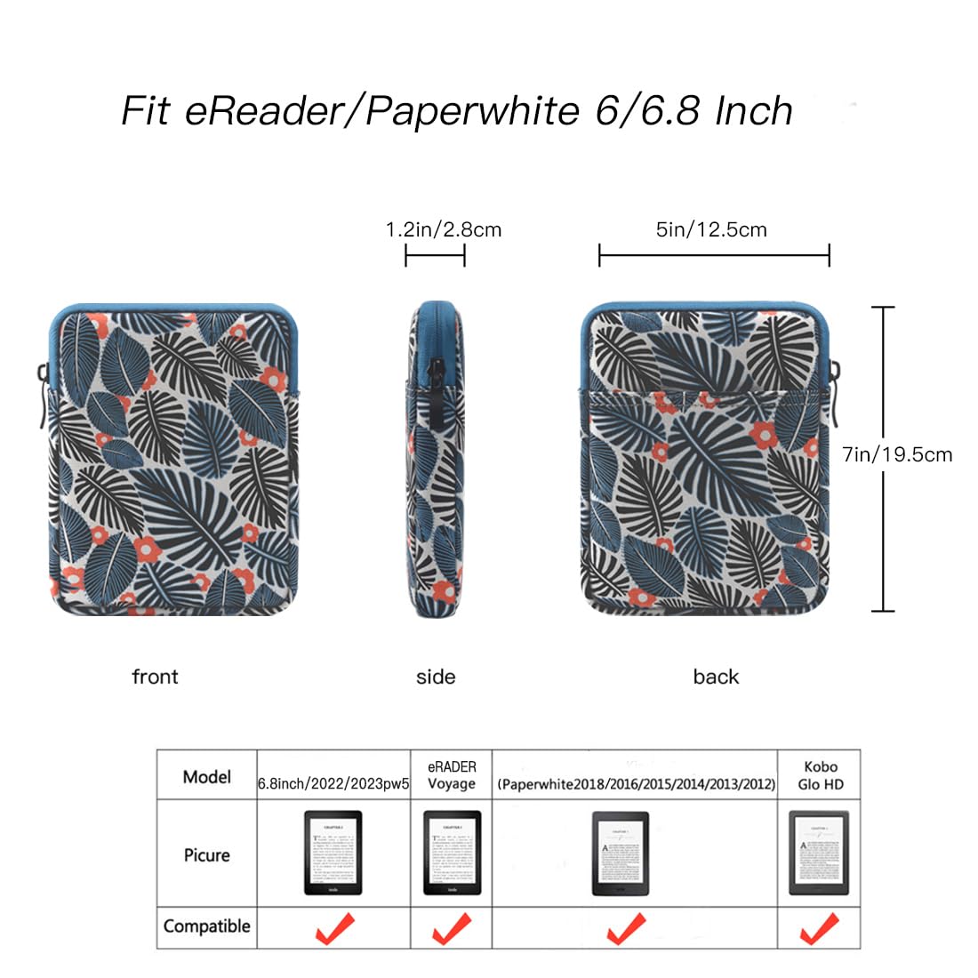 Premium 6-7 Inch Ereader Tablet Protective Sleeve Case Bag - Lightweight Cover Pouch for Kindle, Kobo & Nook - Perfect for Travel, Commuting & Home Reading