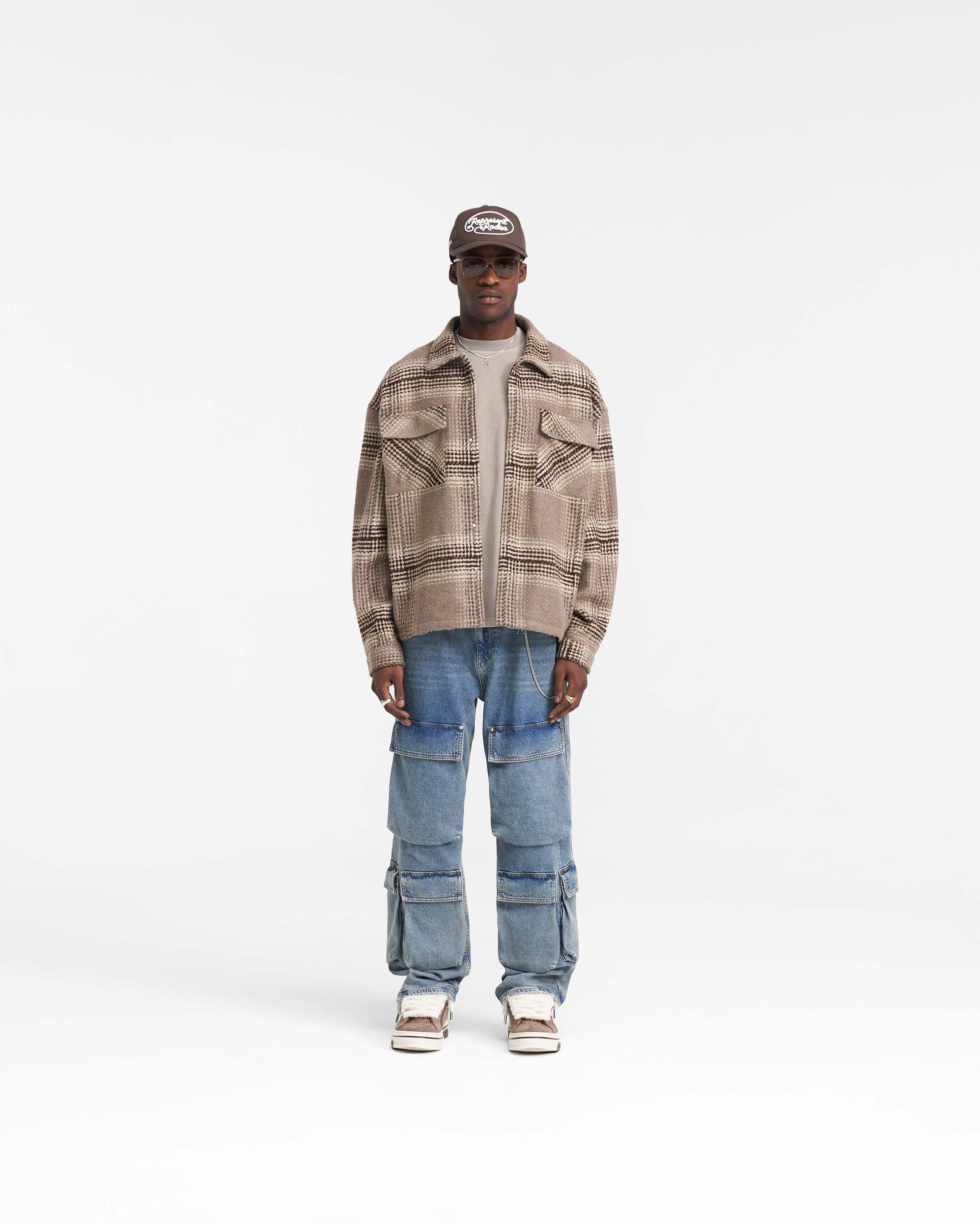 Represent Flannel Shirt - Brown Check Plaid Button-Up Shirt for Men | Casual & Outdoor Wear