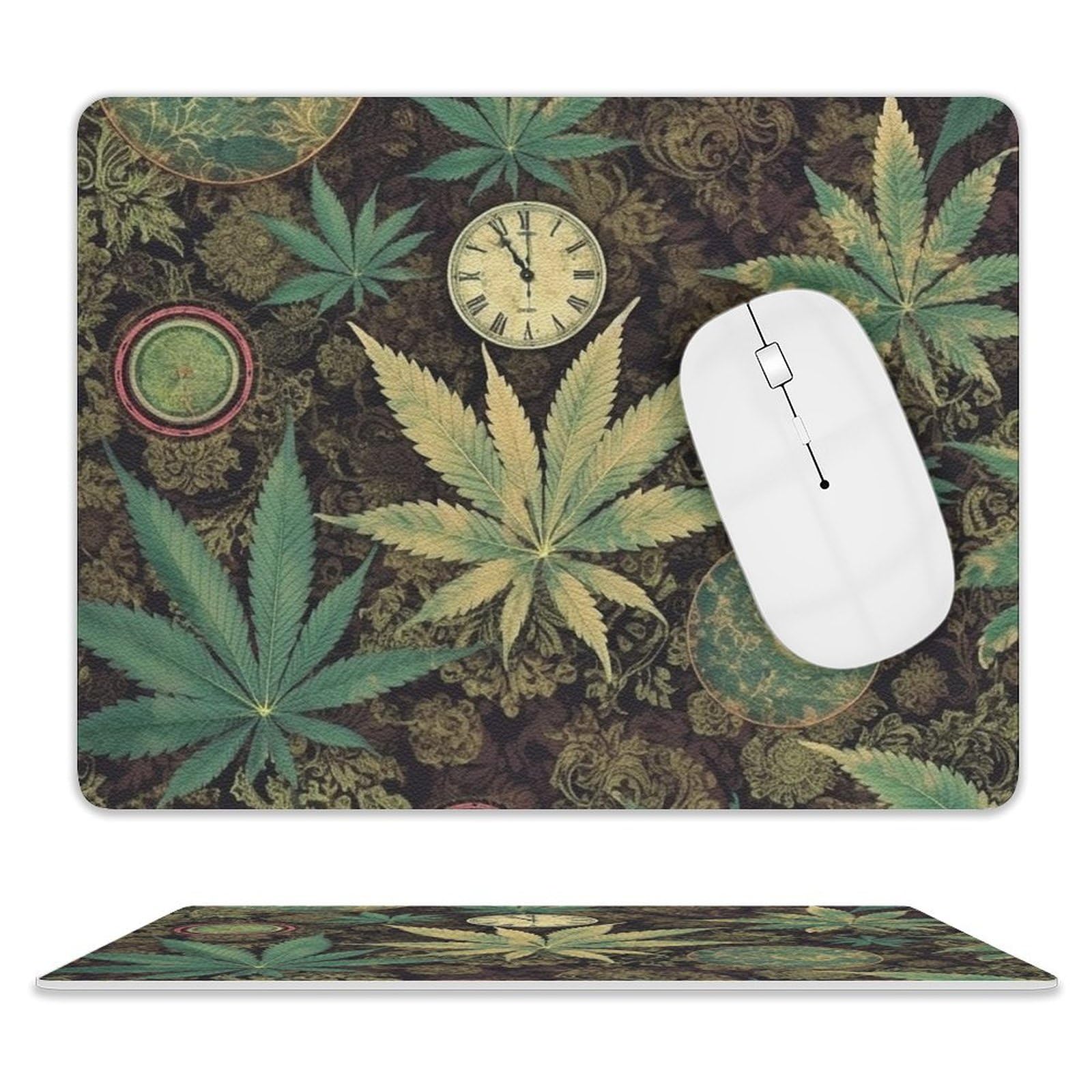 Personalized Leather Anti-Slip Mouse Pad with Puff in Time Weed Design - Perfect for Gaming, Office & Home Use