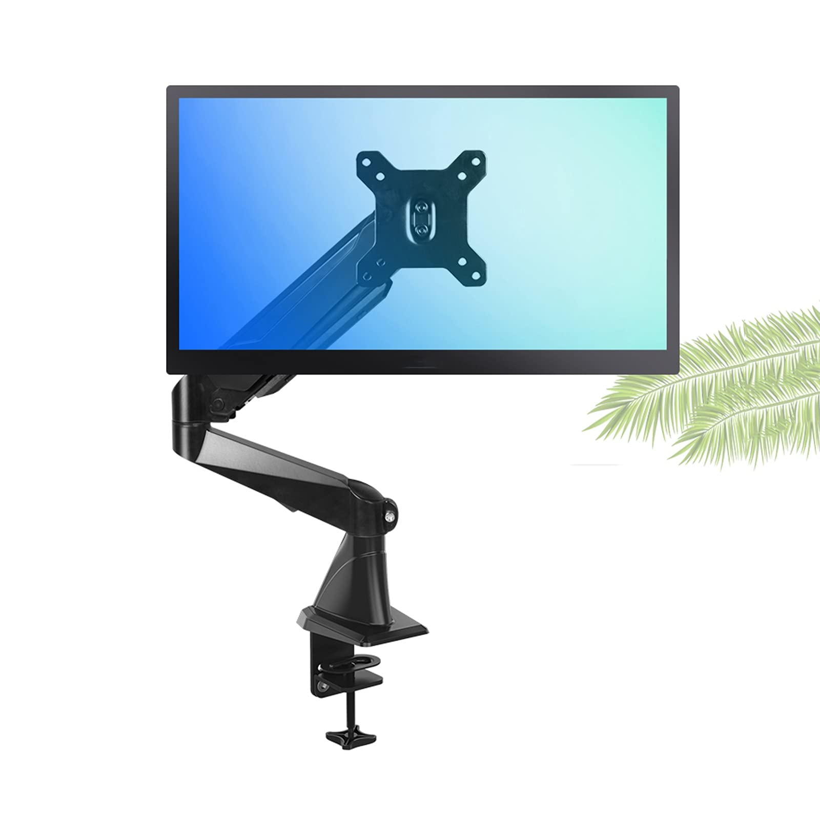 Gas Spring Single Monitor Arm - Adjustable Height & Long Reach VESA Mount for 15