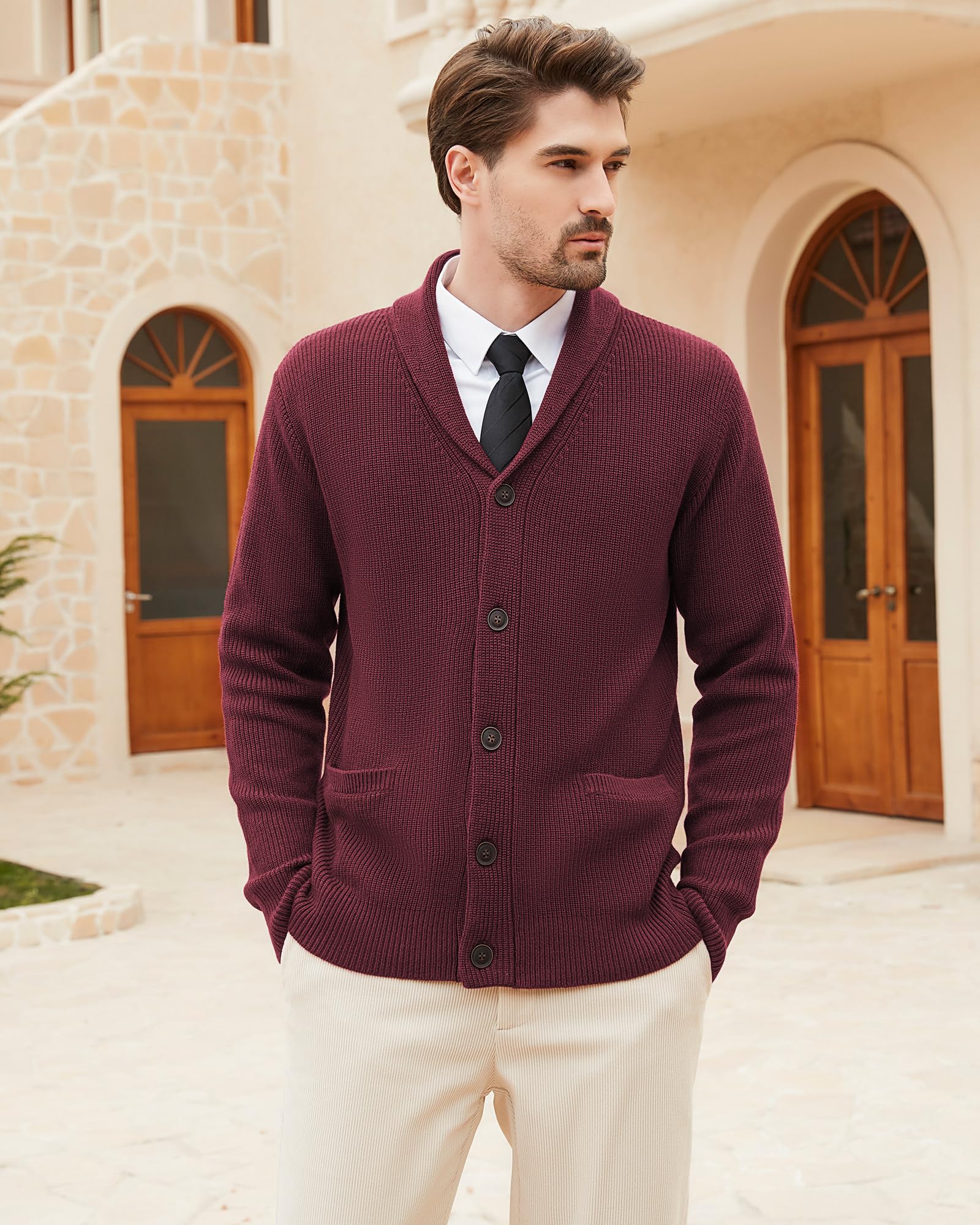 Men's Wool Blend Shawl Collar Cardigan Sweater - Button Down Knitwear with Pockets | Warm Winter Pullover for Casual Outfits & Office Wear