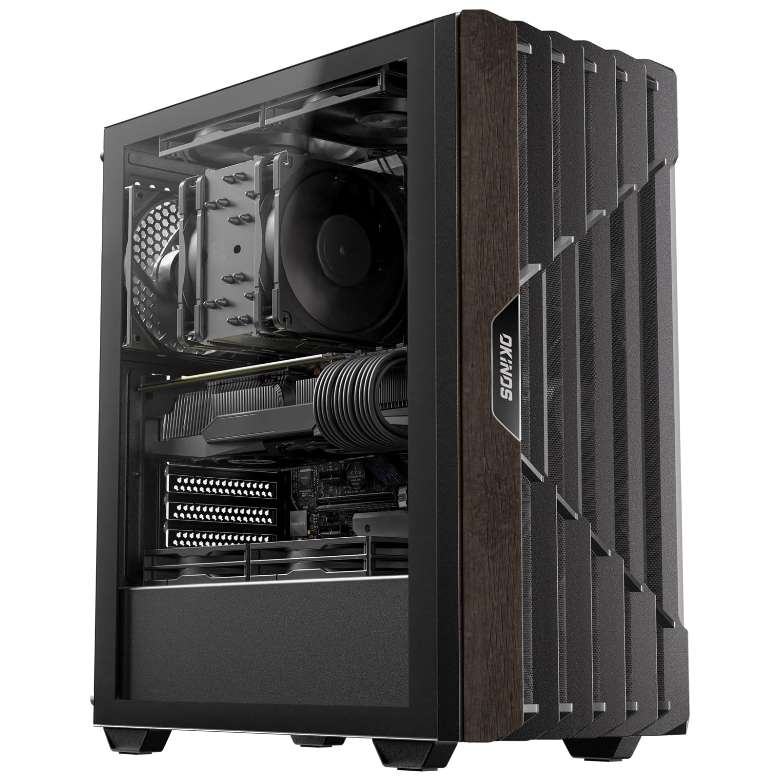 Premium Oak Wood ATX Mid-Tower PC Case with 4 Pre-Installed 120mm 3-Pin Non-PWM Fans, USB Type-C Port & Tempered Glass Side Panel - Black Cypress 5 AIR Computer Case for Gaming, Workstation & Home Office Setup